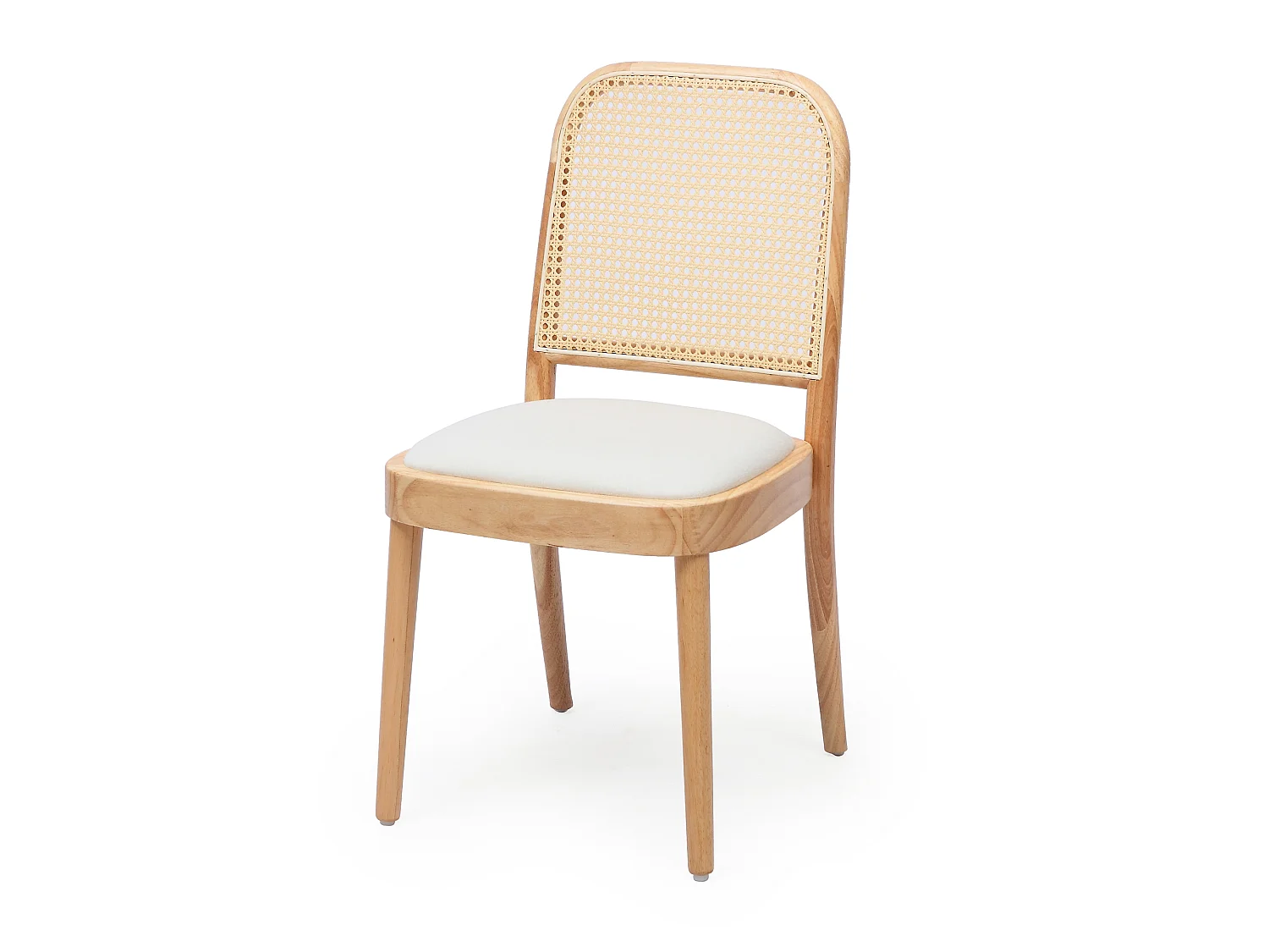 Lot de 6 chaises de salle à manger en bois massif - Dossier en résine tressée - Revêtement en lin - Naturel