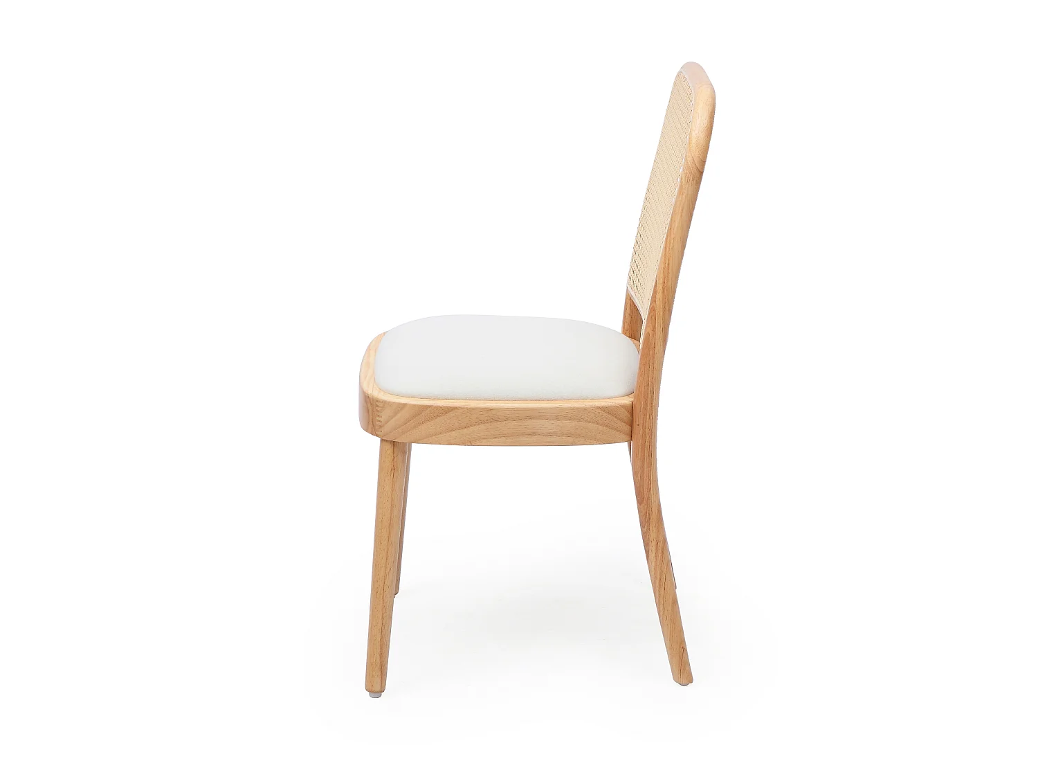 Lot de 6 chaises de salle à manger en bois massif - Dossier en résine tressée - Revêtement en lin - Naturel