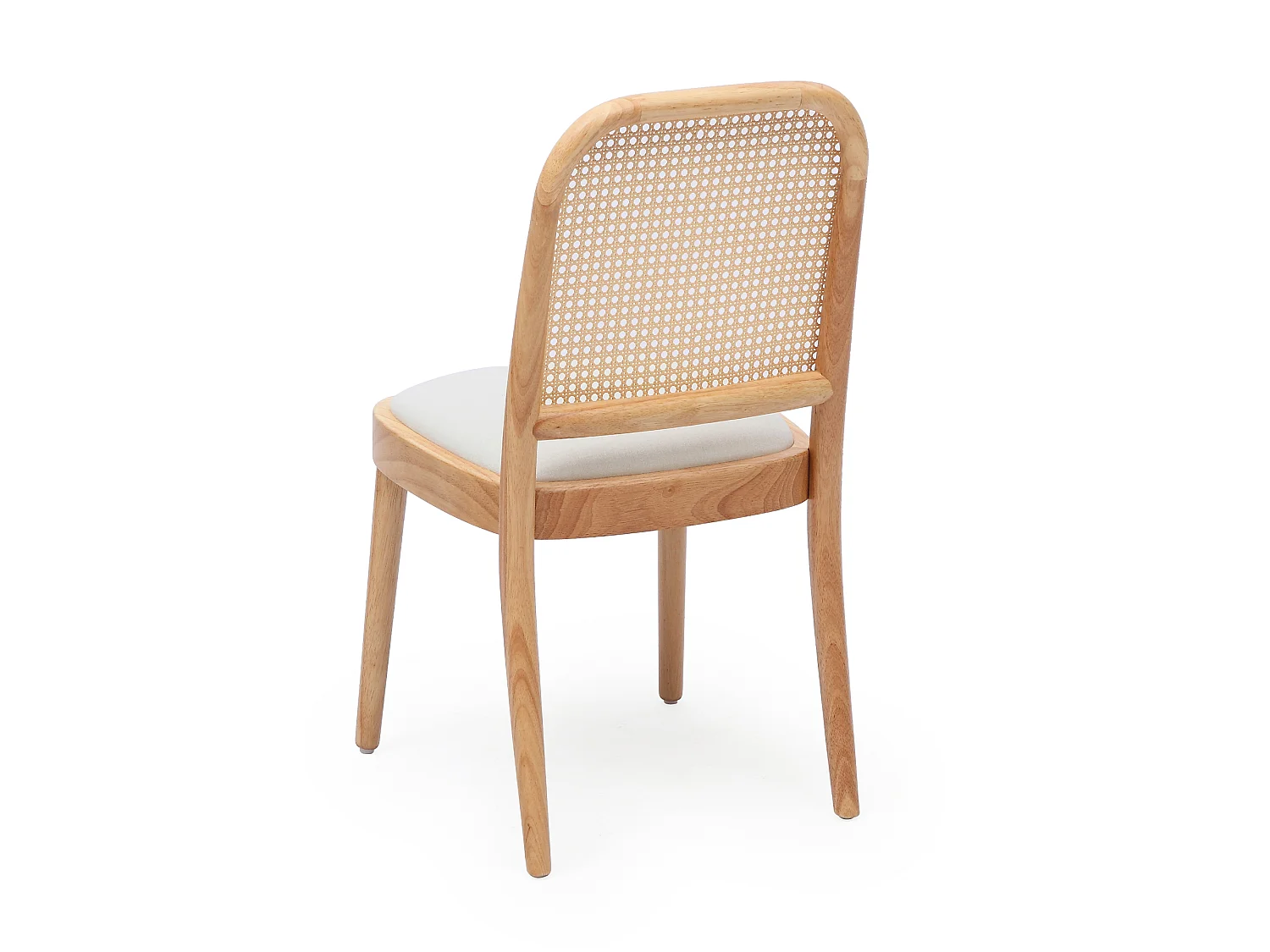 Lot de 6 chaises de salle à manger en bois massif - Dossier en résine tressée - Revêtement en lin - Naturel