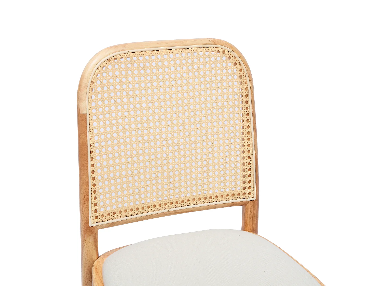 Lot de 6 chaises de salle à manger en bois massif - Dossier en résine tressée - Revêtement en lin - Naturel