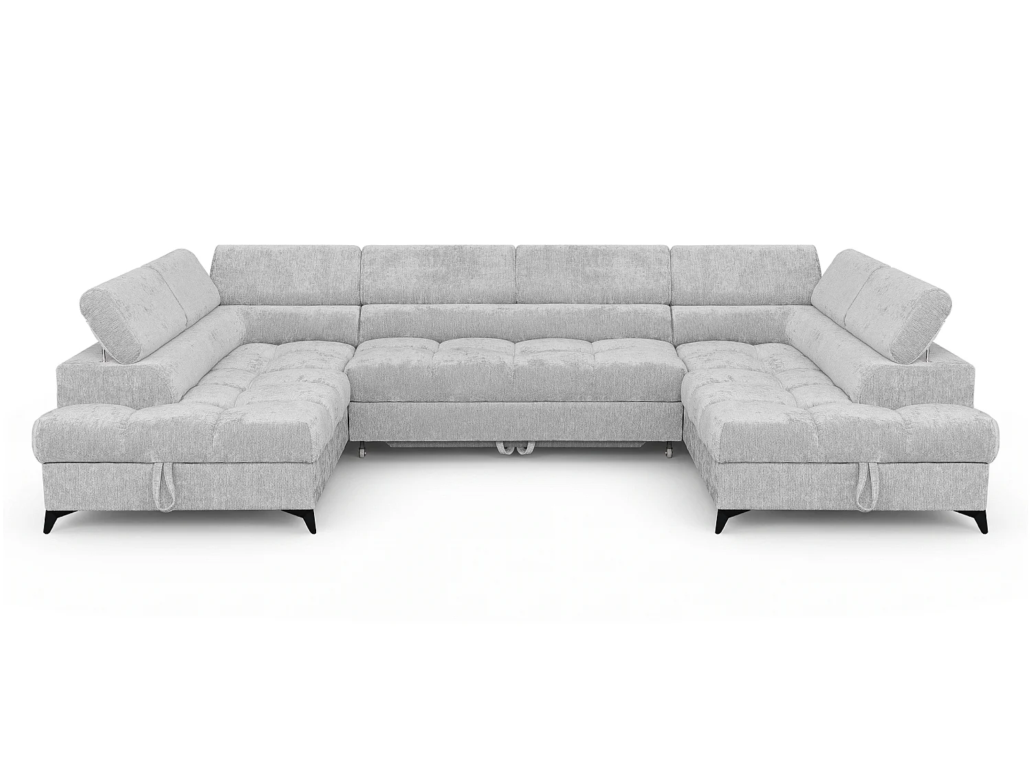 Canapé d'angle en U convertible 6 places tissu chenille gris clair BEVIANO U