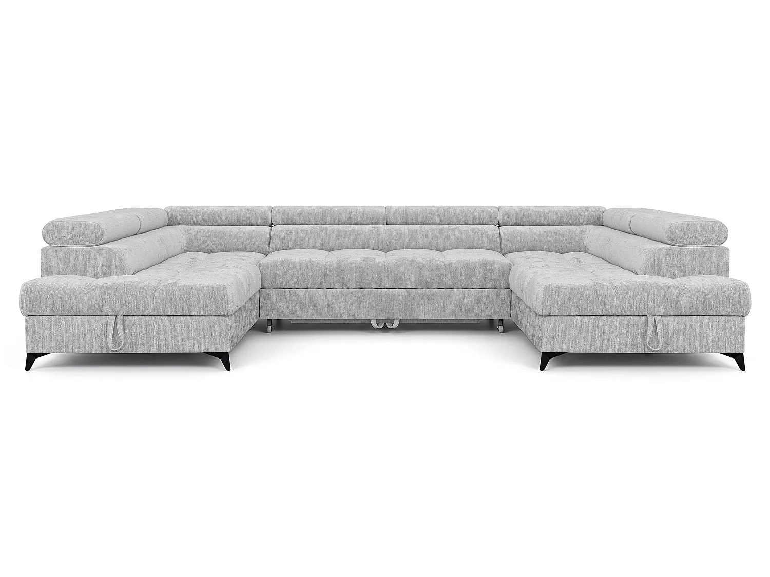 Canapé d'angle en U convertible 6 places tissu chenille gris clair BEVIANO U