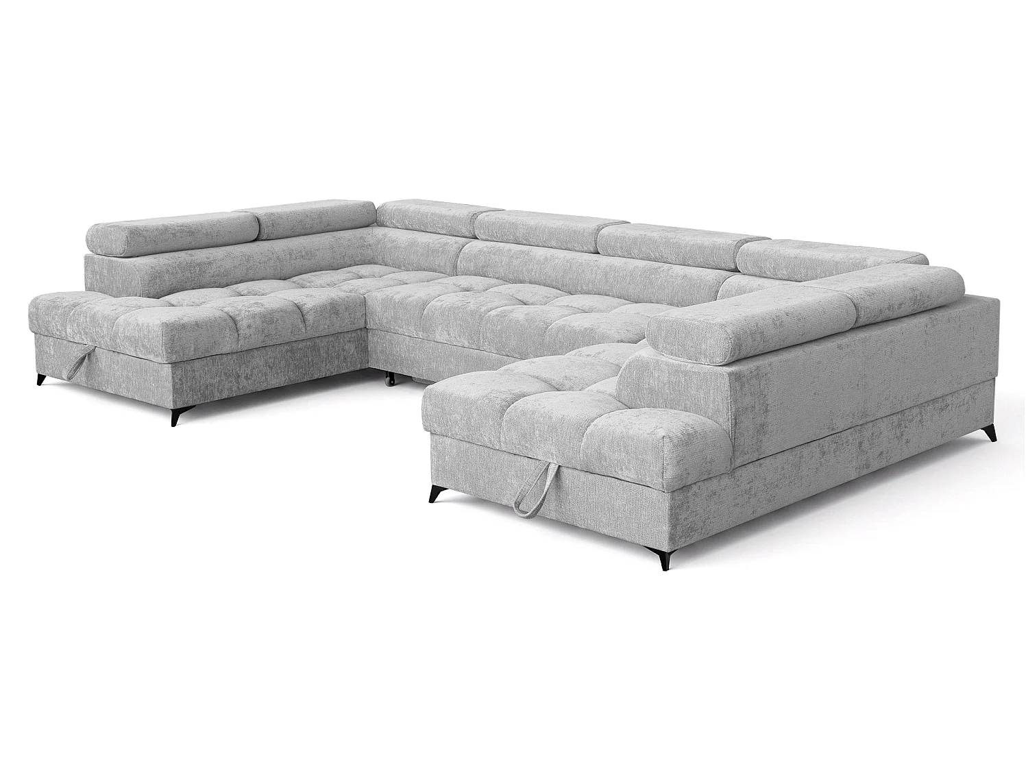 Canapé d'angle en U convertible 6 places tissu chenille gris clair BEVIANO U
