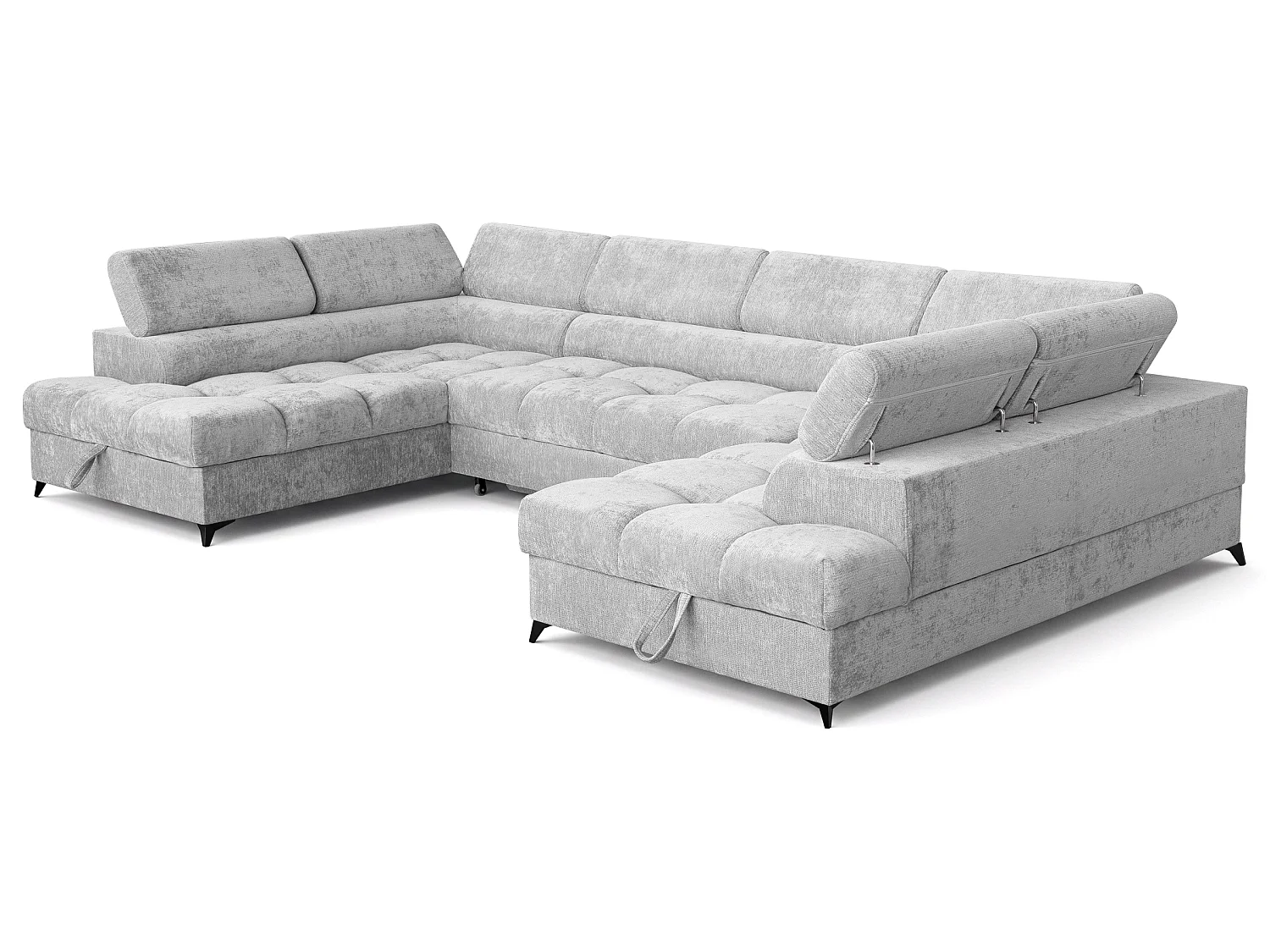Canapé d'angle en U convertible 6 places tissu chenille gris clair BEVIANO U