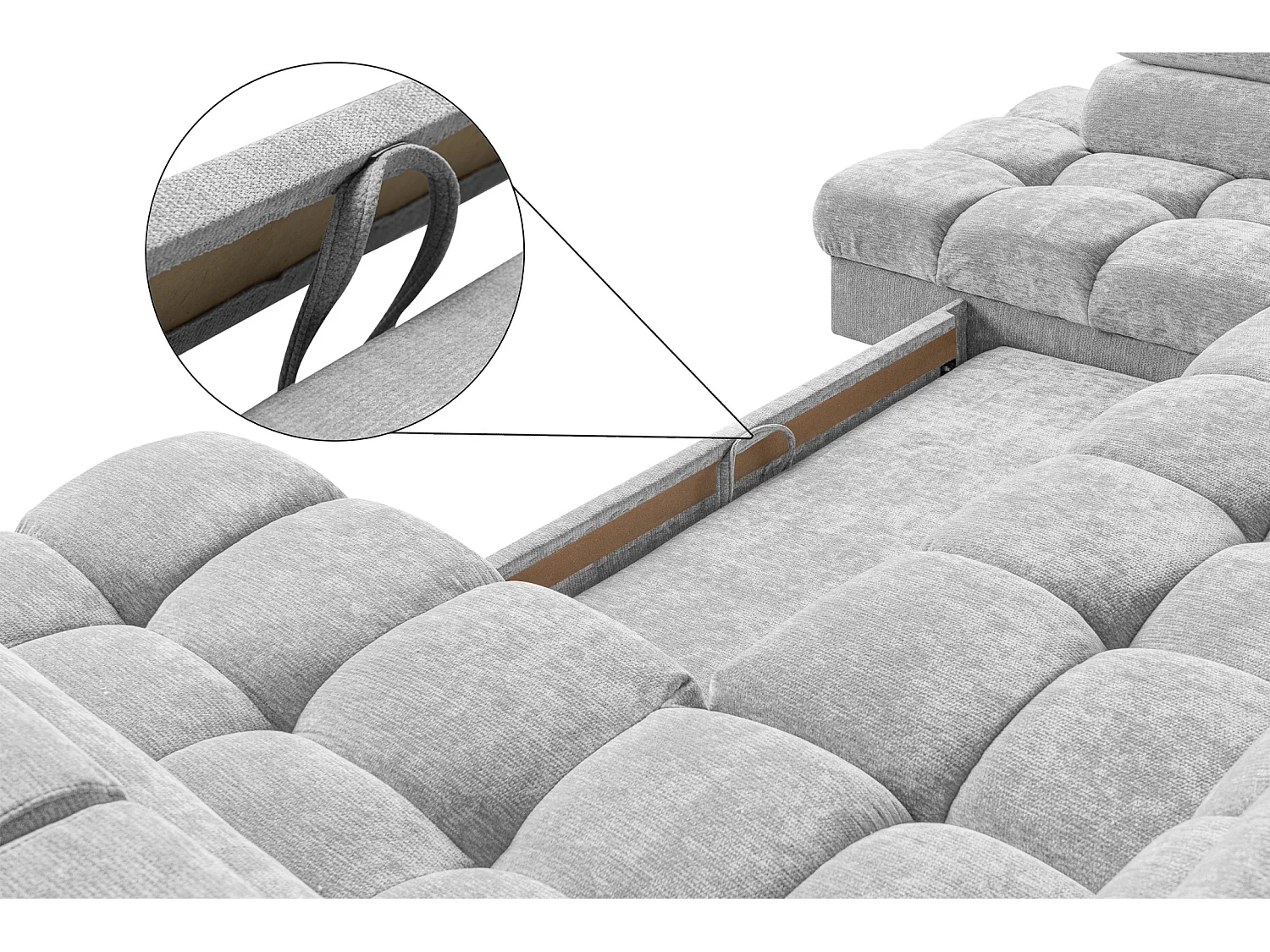 Canapé d'angle en U convertible 6 places tissu chenille gris clair BEVIANO U