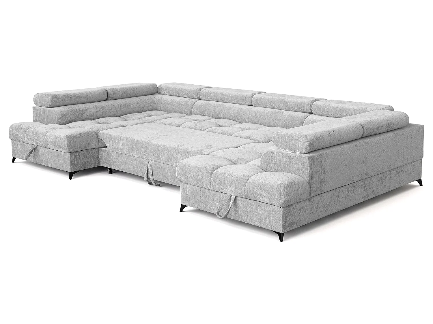 Canapé d'angle en U convertible 6 places tissu chenille gris clair BEVIANO U