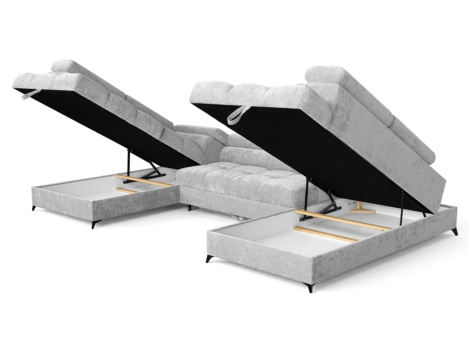 Canapé d'angle en U convertible 6 places tissu chenille gris clair BEVIANO U