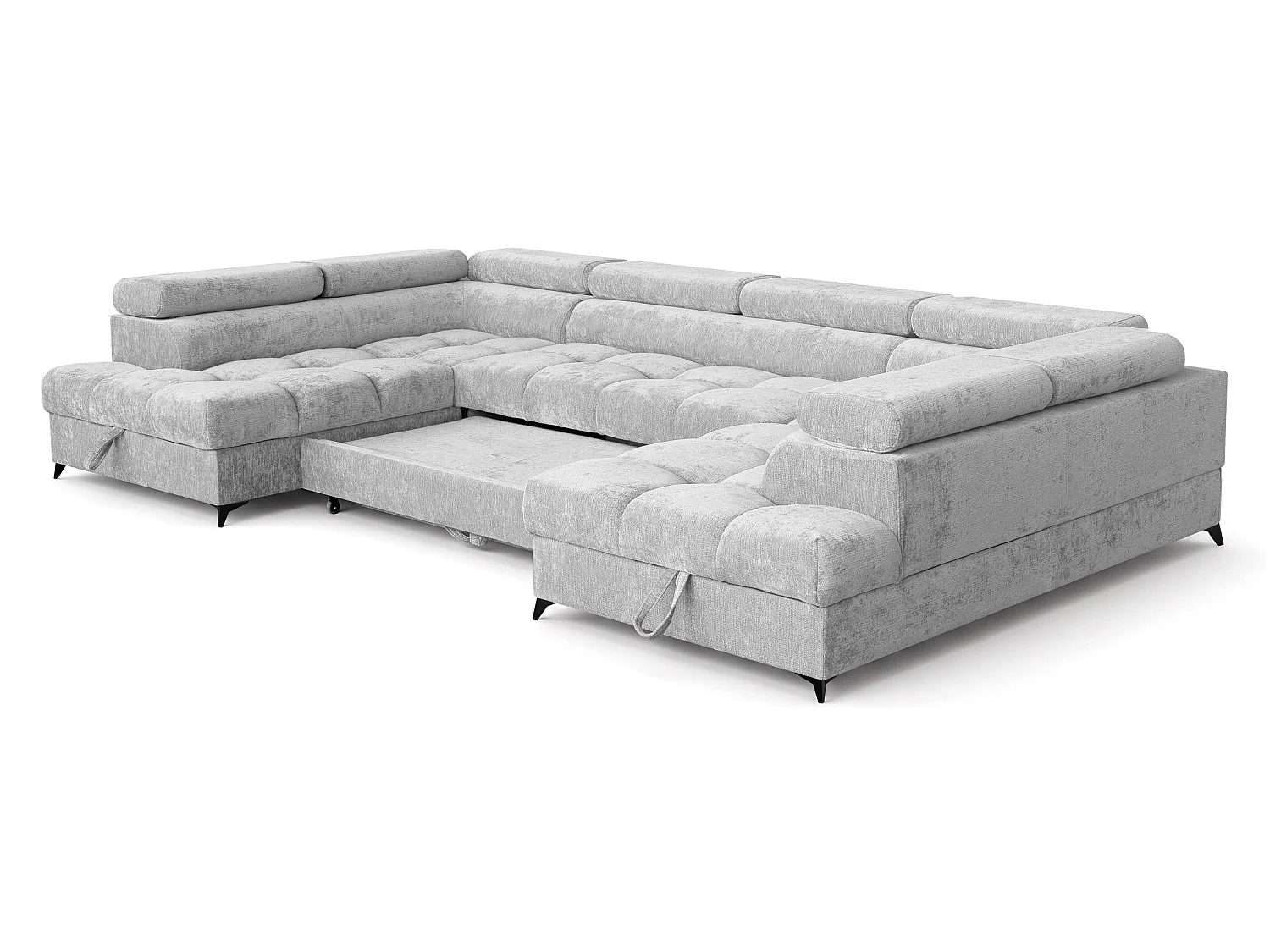 Canapé d'angle en U convertible 6 places tissu chenille gris clair BEVIANO U