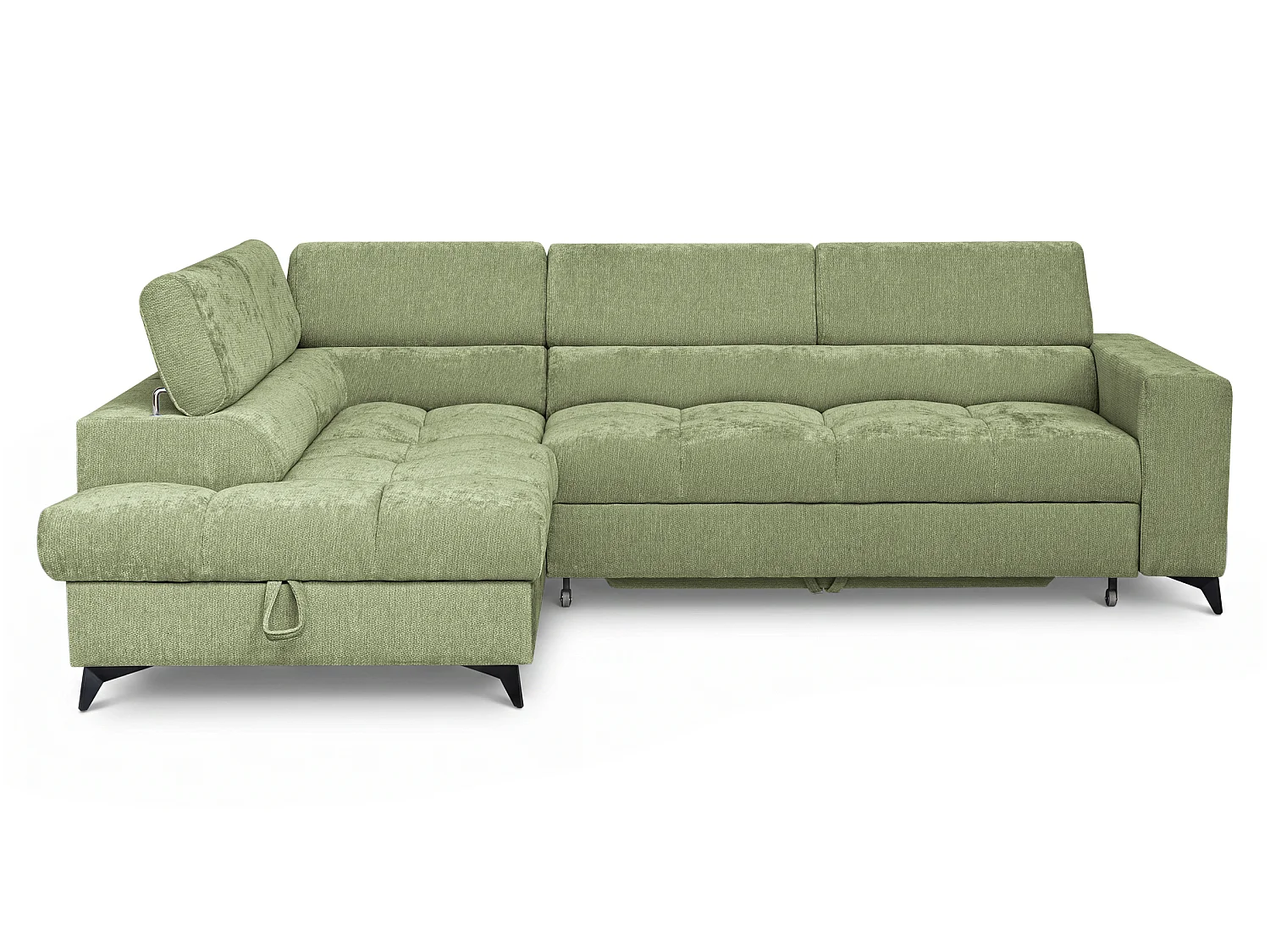Canapé d'angle gauche convertible 5 places tissu chenille vert BEVIANO