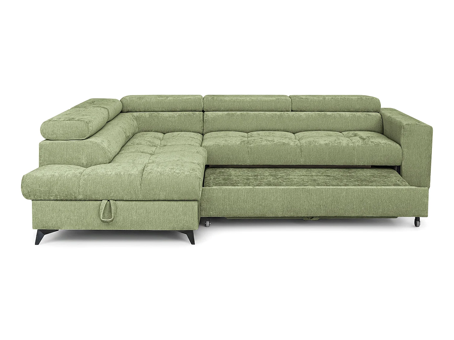 Canapé d'angle gauche convertible 5 places tissu chenille vert BEVIANO