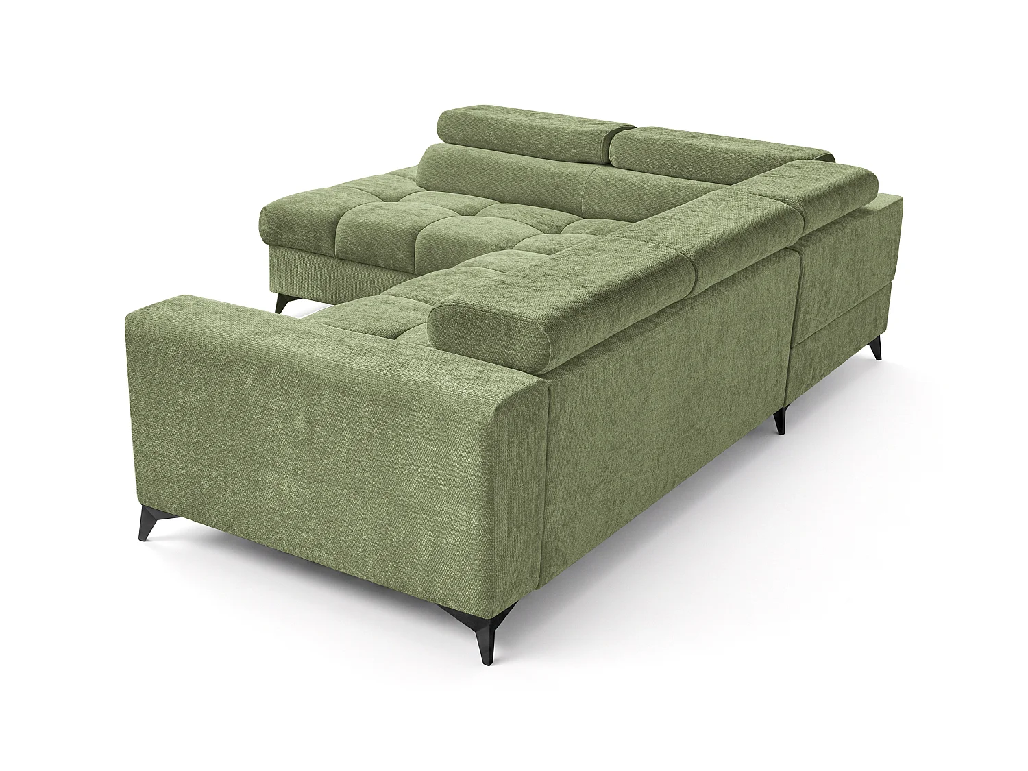 Canapé d'angle gauche convertible 5 places tissu chenille vert BEVIANO