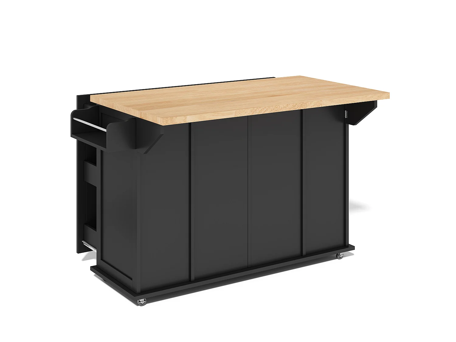 Îlot central de cuisine - table à manger pliable - avec 2 portes et 3 tiroirs - avec roulettes verrouillables - Noir