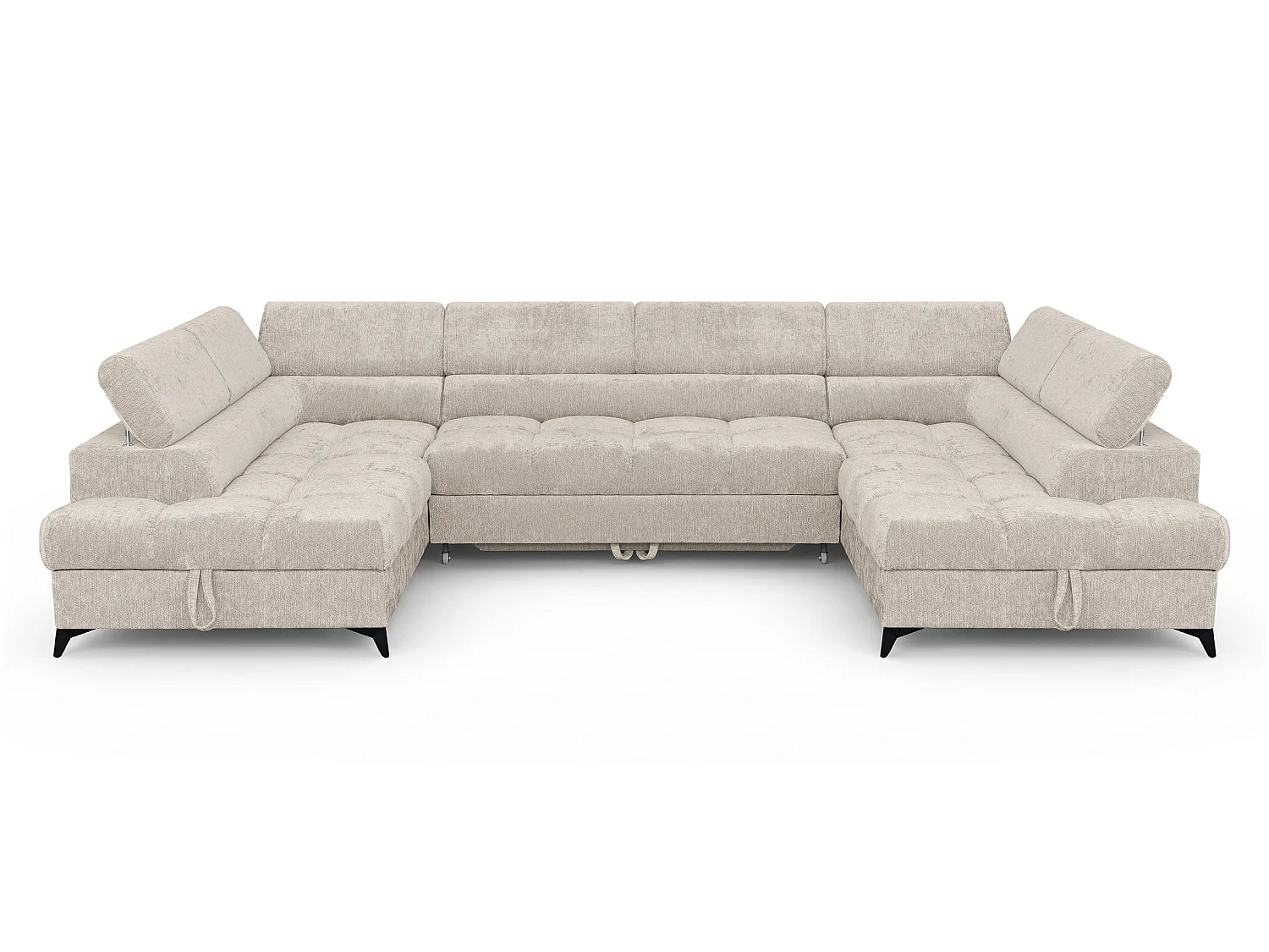 Canapé d'angle en U convertible 6 places tissu chenille beige BEVIANO U