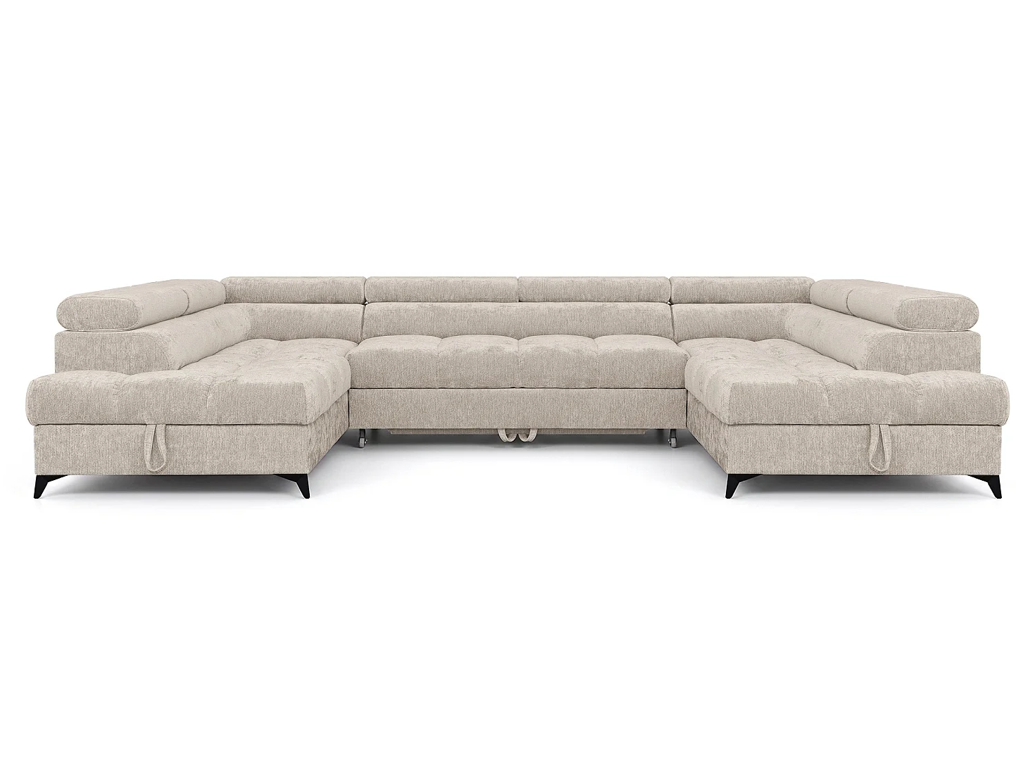 Canapé d'angle en U convertible 6 places tissu chenille beige BEVIANO U