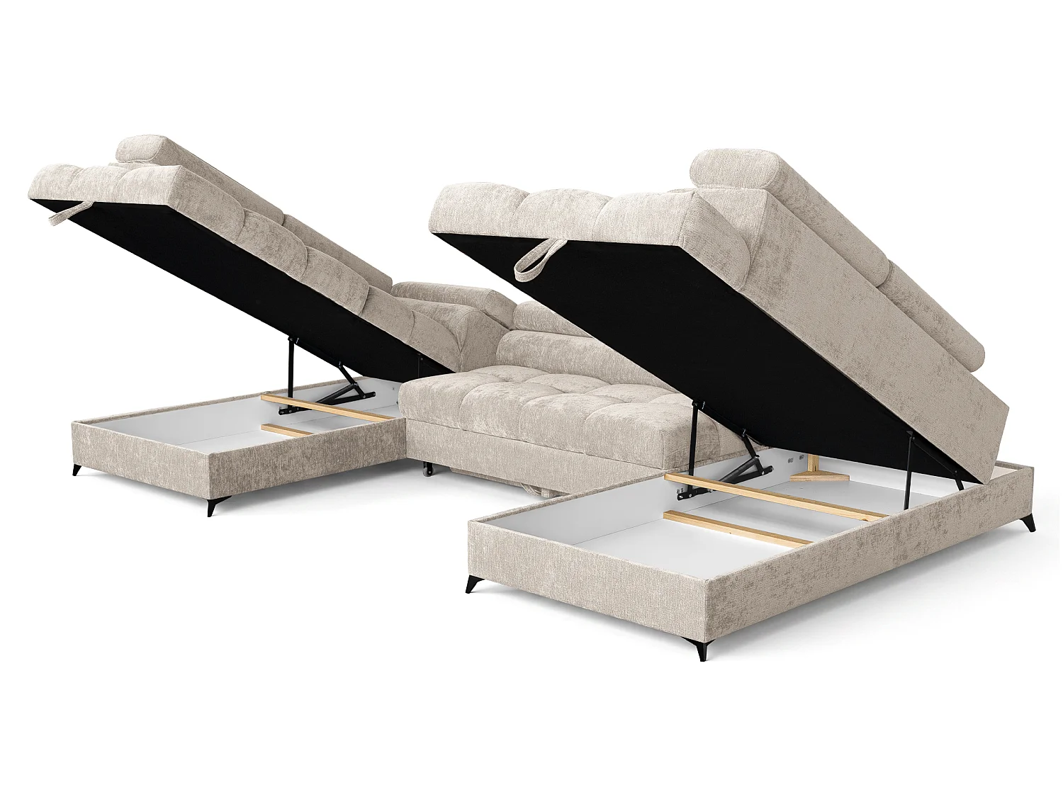 Canapé d'angle en U convertible 6 places tissu chenille beige BEVIANO U