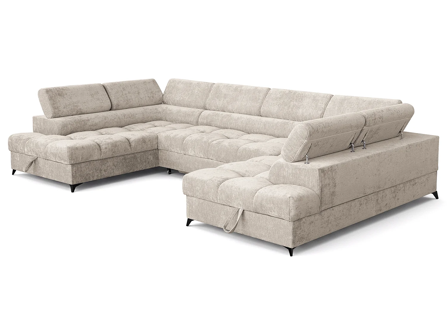 Canapé d'angle en U convertible 6 places tissu chenille beige BEVIANO U