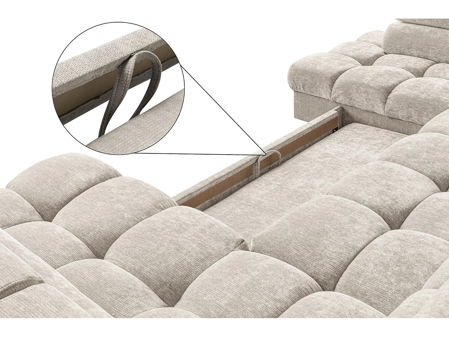 Canapé d'angle en U convertible 6 places tissu chenille beige BEVIANO U