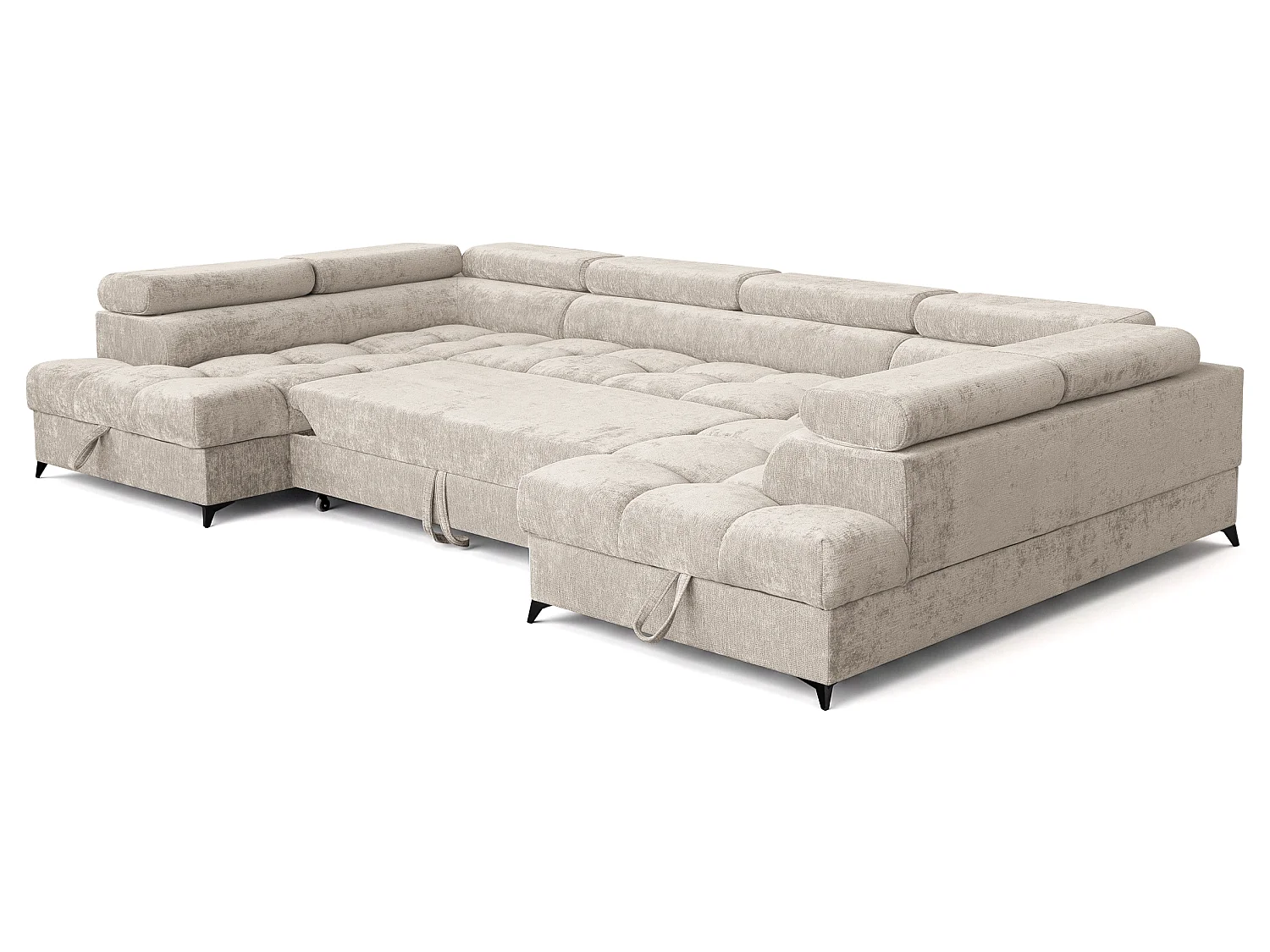 Canapé d'angle en U convertible 6 places tissu chenille beige BEVIANO U