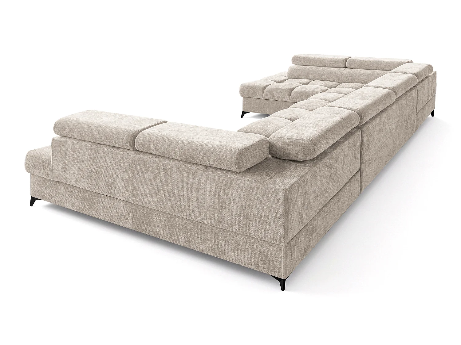 Canapé d'angle en U convertible 6 places tissu chenille beige BEVIANO U