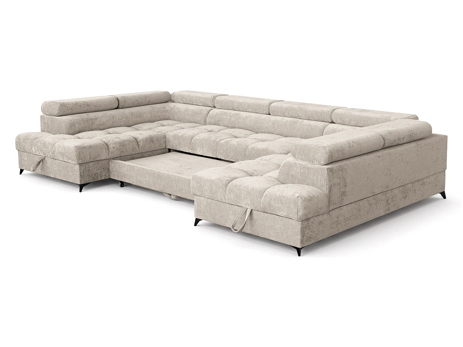Canapé d'angle en U convertible 6 places tissu chenille beige BEVIANO U
