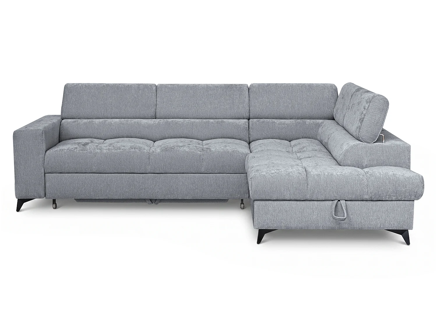 Canapé d'angle droit convertible 5 places tissu chenille gris BEVIANO