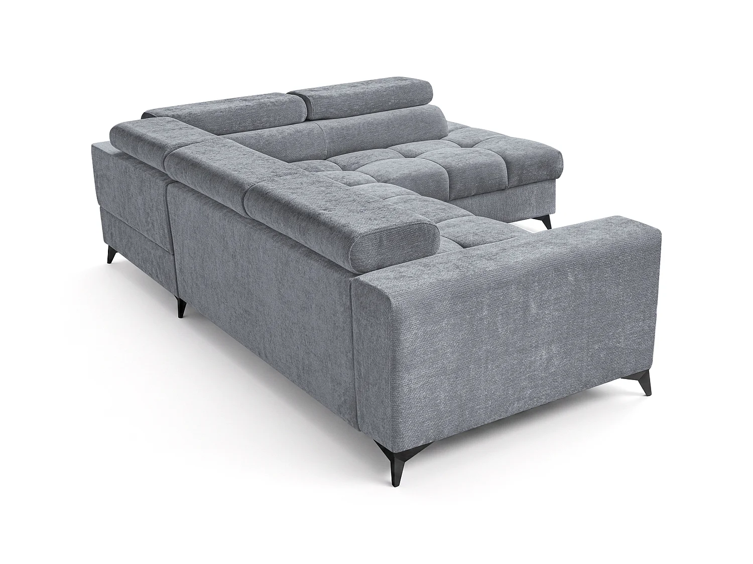 Canapé d'angle droit convertible 5 places tissu chenille gris BEVIANO