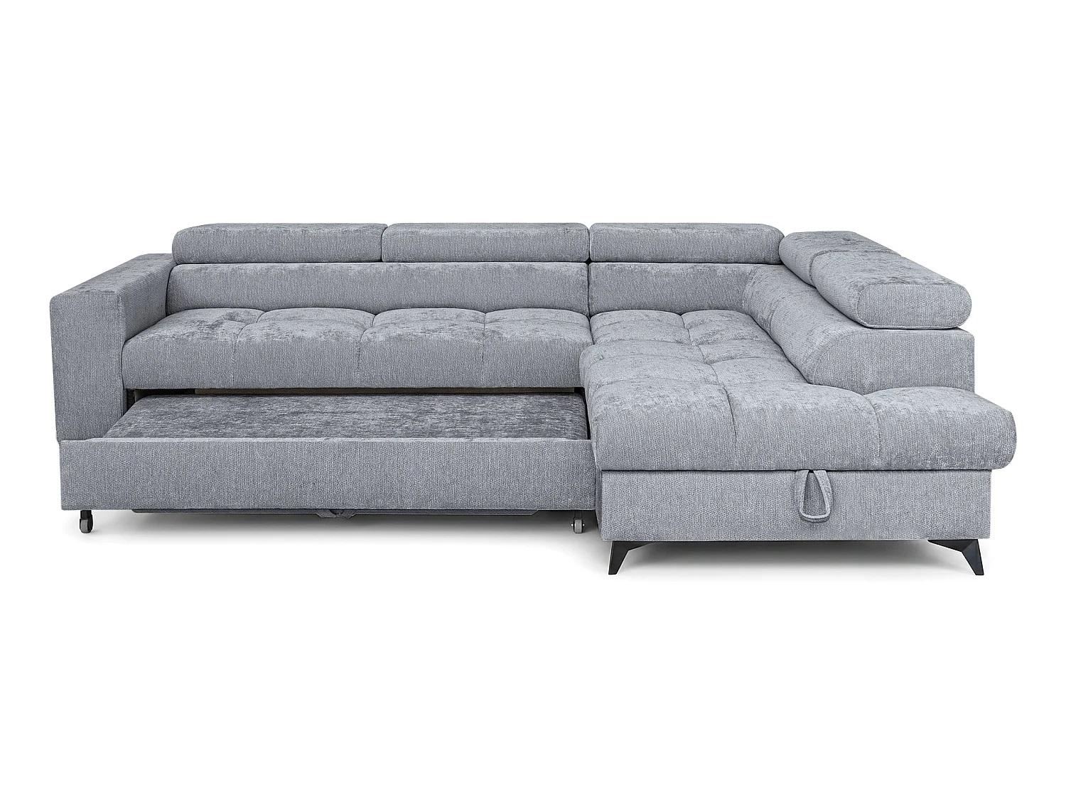 Canapé d'angle droit convertible 5 places tissu chenille gris BEVIANO