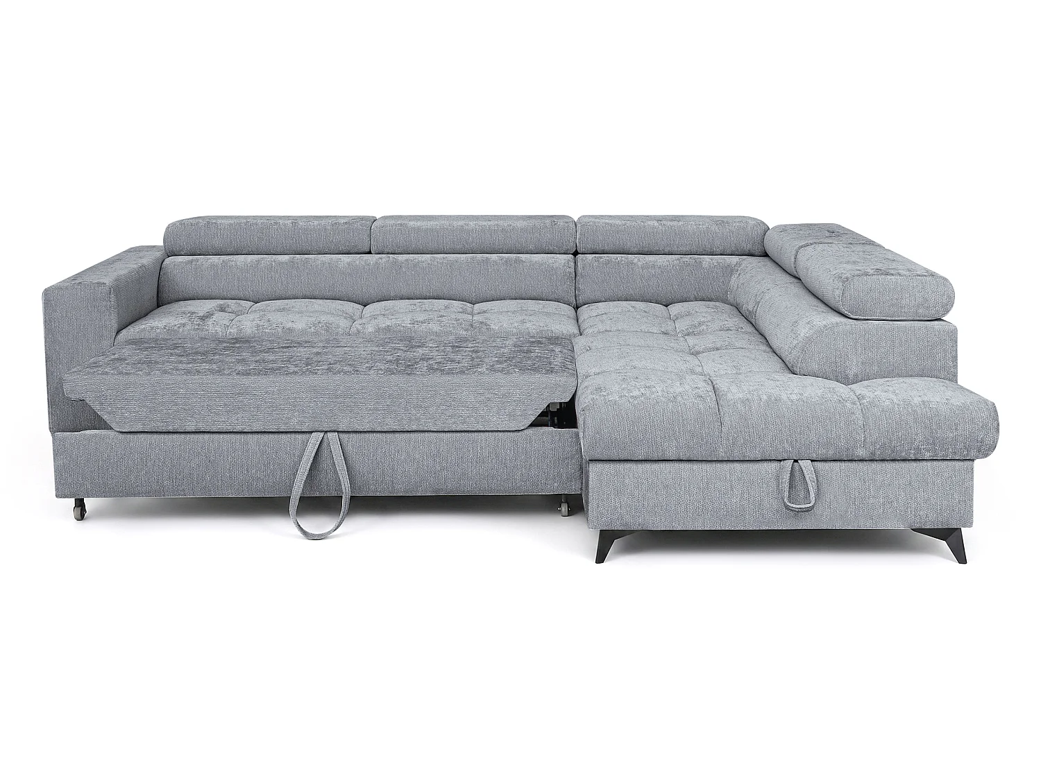 Canapé d'angle droit convertible 5 places tissu chenille gris BEVIANO