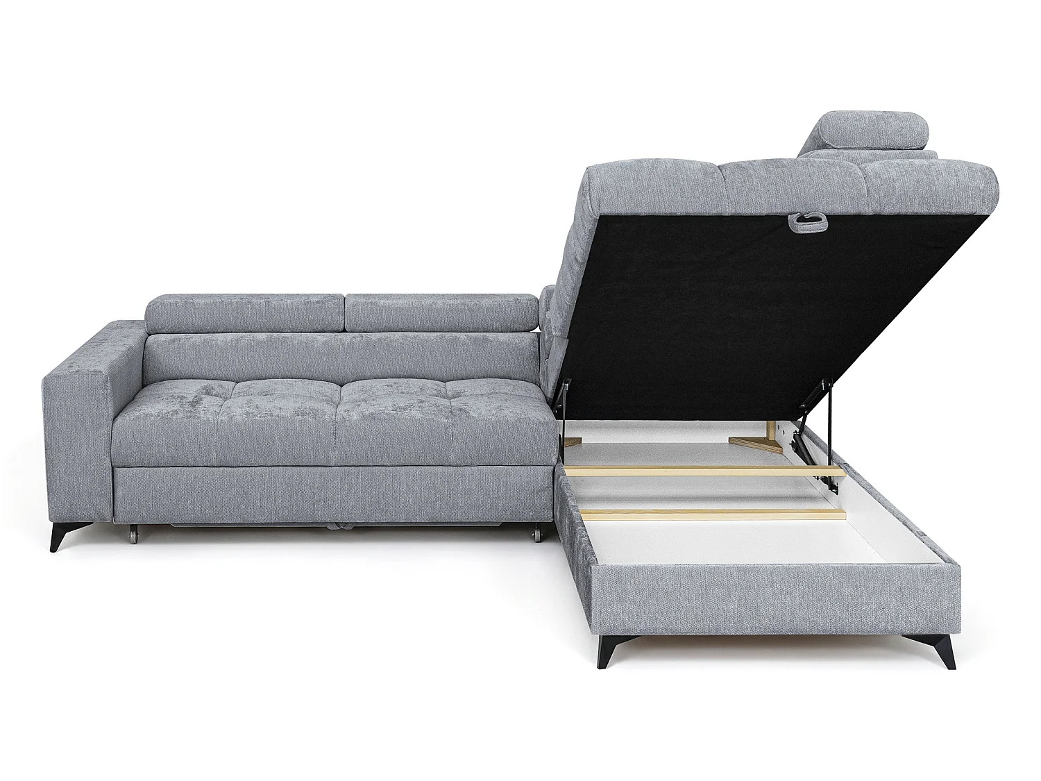 Canapé d'angle droit convertible 5 places tissu chenille gris BEVIANO