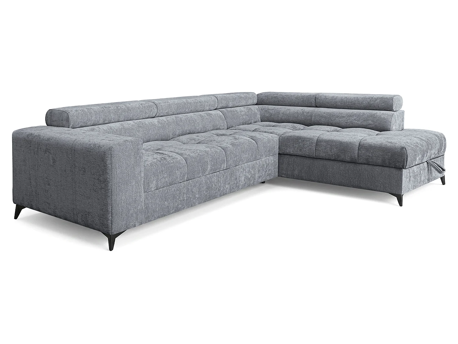 Canapé d'angle droit convertible 5 places tissu chenille gris BEVIANO