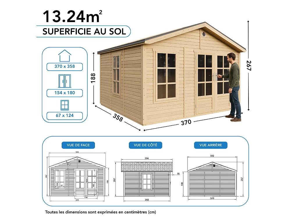 Houten tuinhuis - 13.24 m² / 394x382xH267 cm - M735A