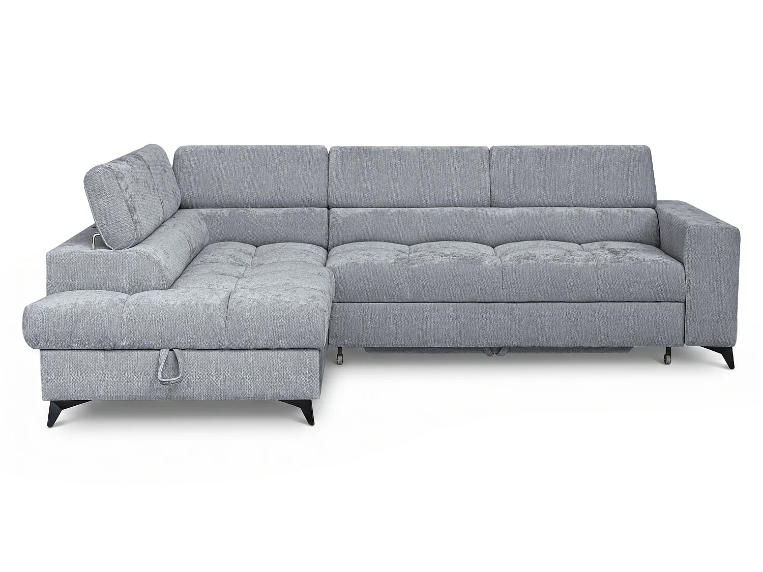 Canapé d'angle gauche convertible 5 places tissu chenille gris BEVIANO