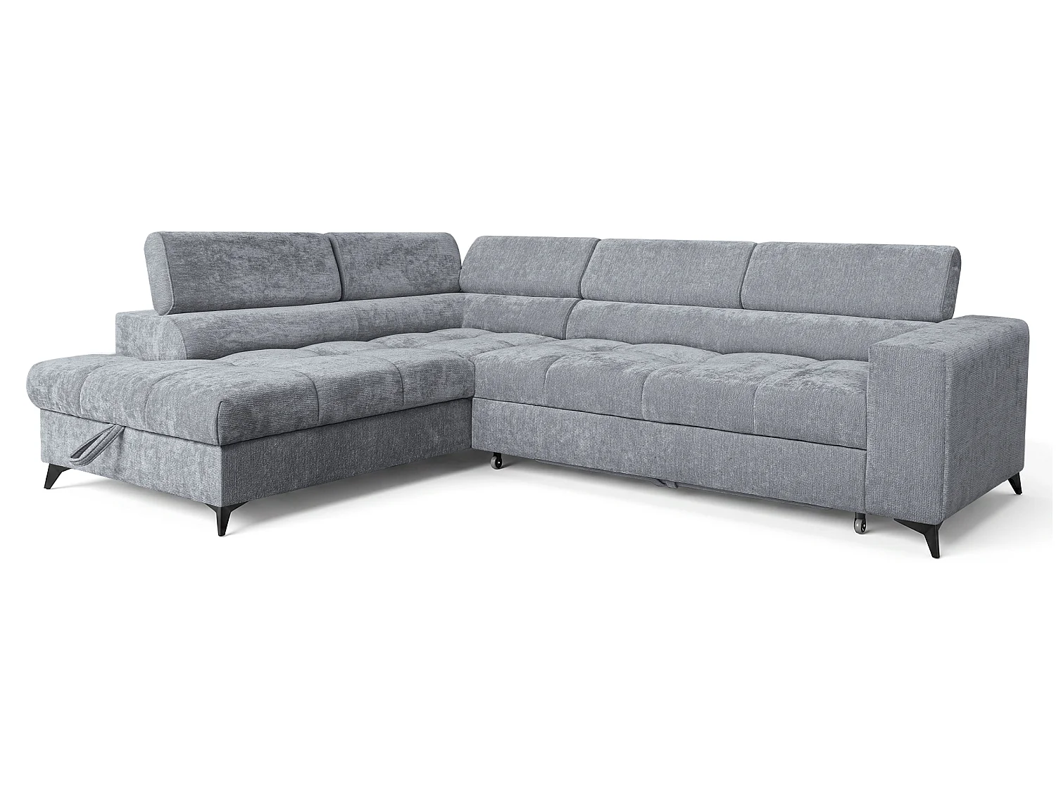 Canapé d'angle gauche convertible 5 places tissu chenille gris BEVIANO