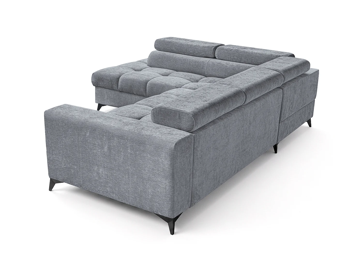Canapé d'angle gauche convertible 5 places tissu chenille gris BEVIANO