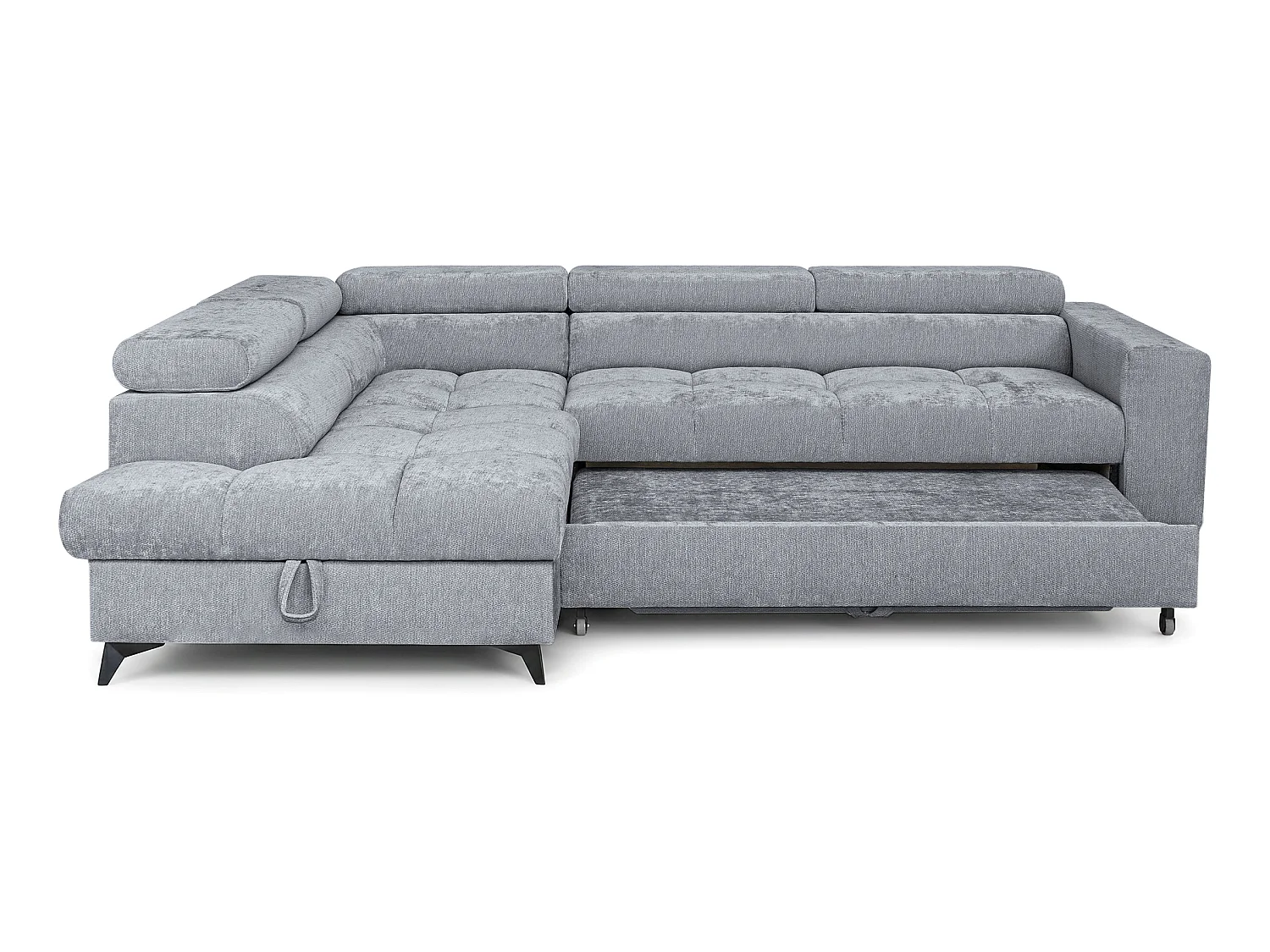 Canapé d'angle gauche convertible 5 places tissu chenille gris BEVIANO