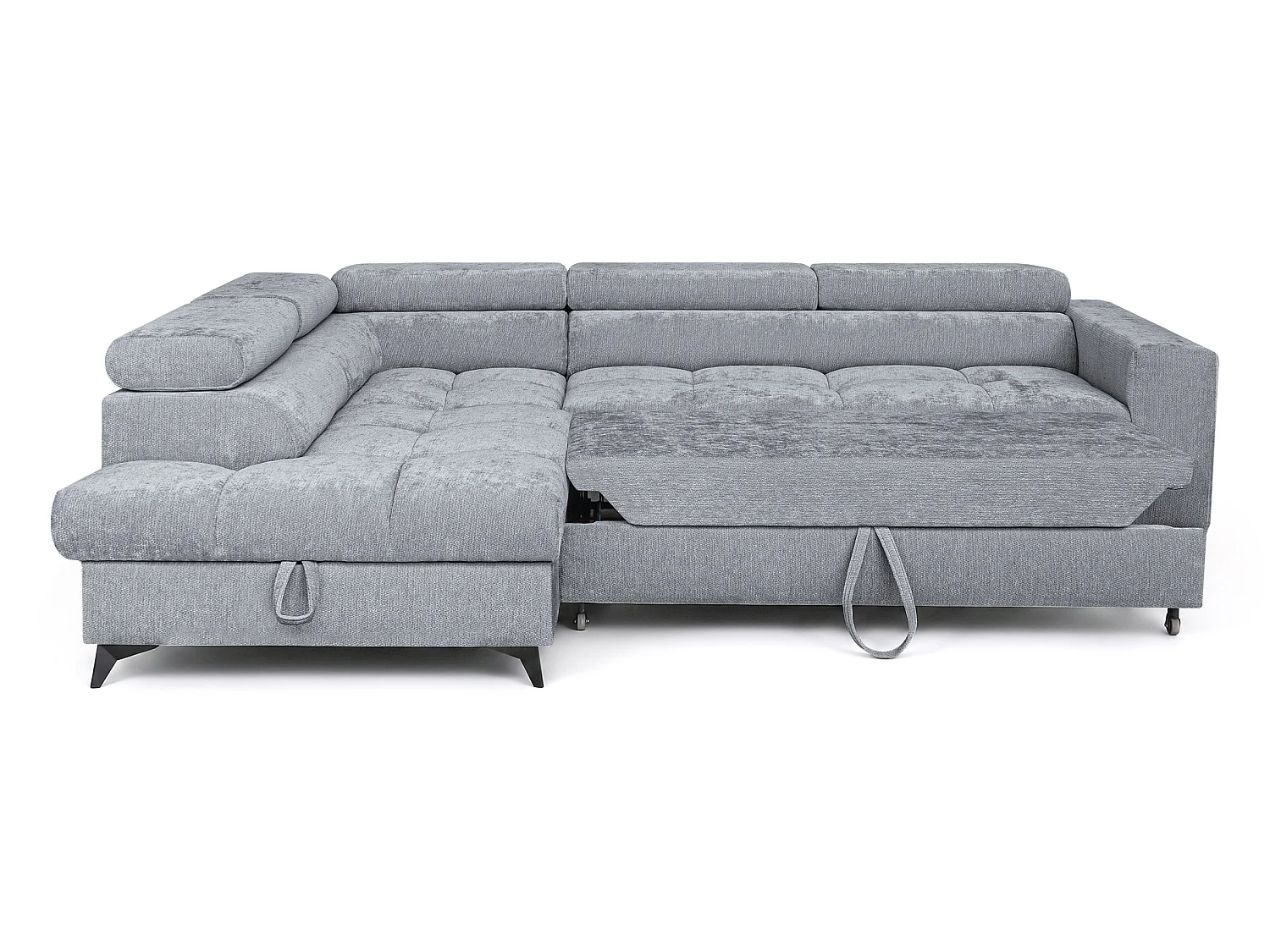 Canapé d'angle gauche convertible 5 places tissu chenille gris BEVIANO