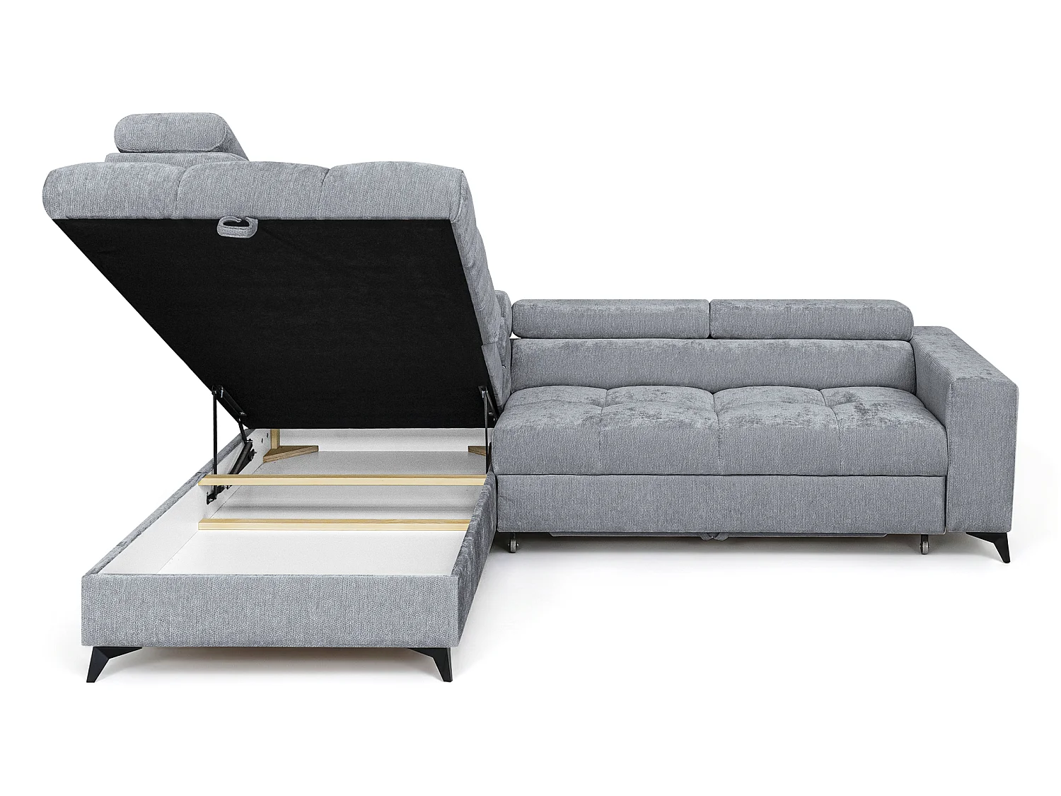 Canapé d'angle gauche convertible 5 places tissu chenille gris BEVIANO