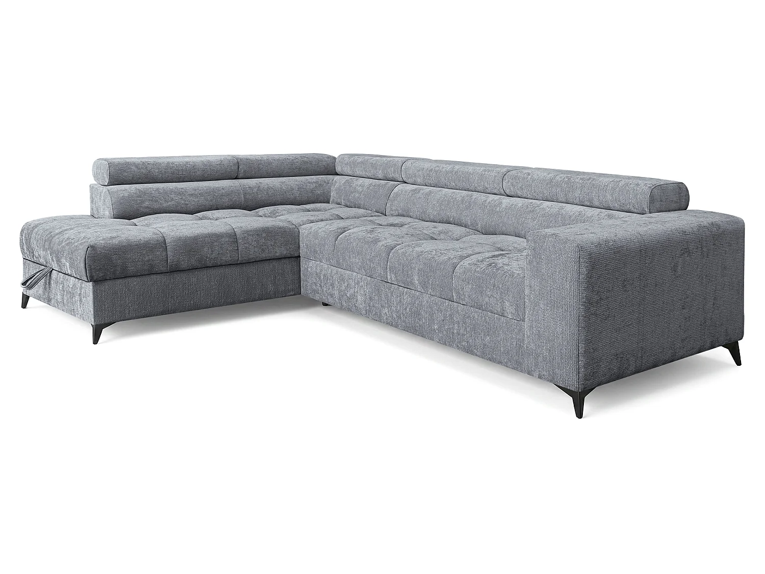 Canapé d'angle gauche convertible 5 places tissu chenille gris BEVIANO