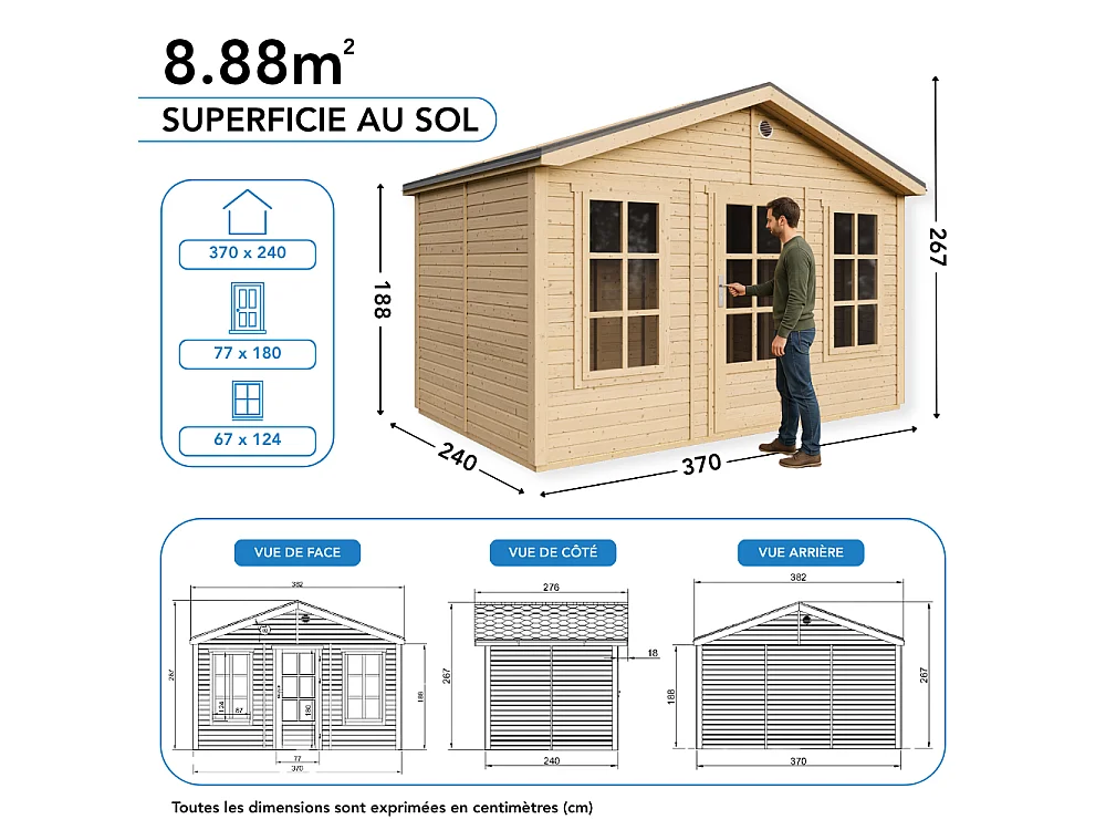 Houten tuinhuis - 8.88 m² / 276x382xH267 cm - M734