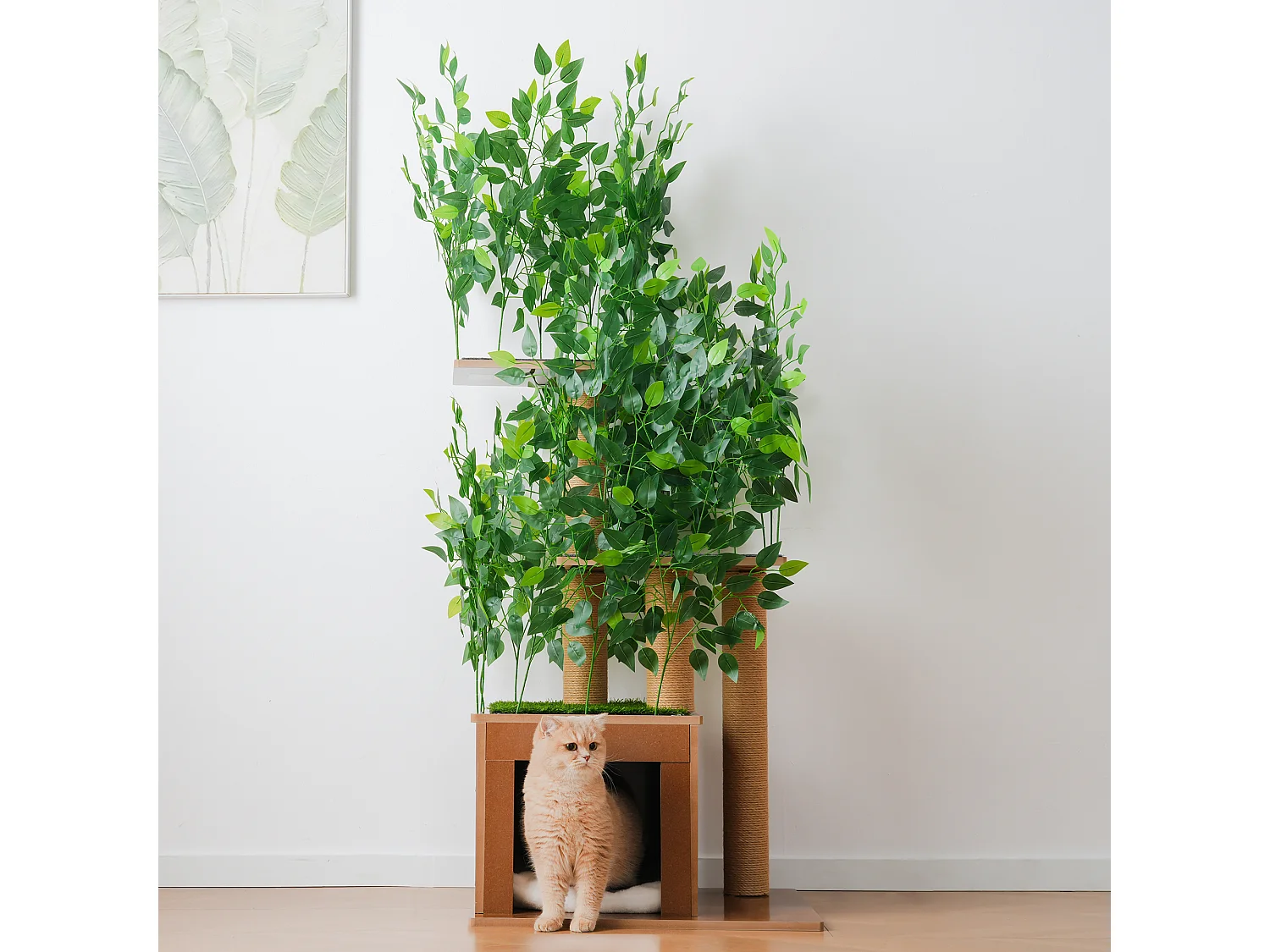 Arbre à chat en forme de sapin de 158 cm de haut - avec 1 niche pour chat et 3 plateformes - feuilles amovibles - MDF - vert