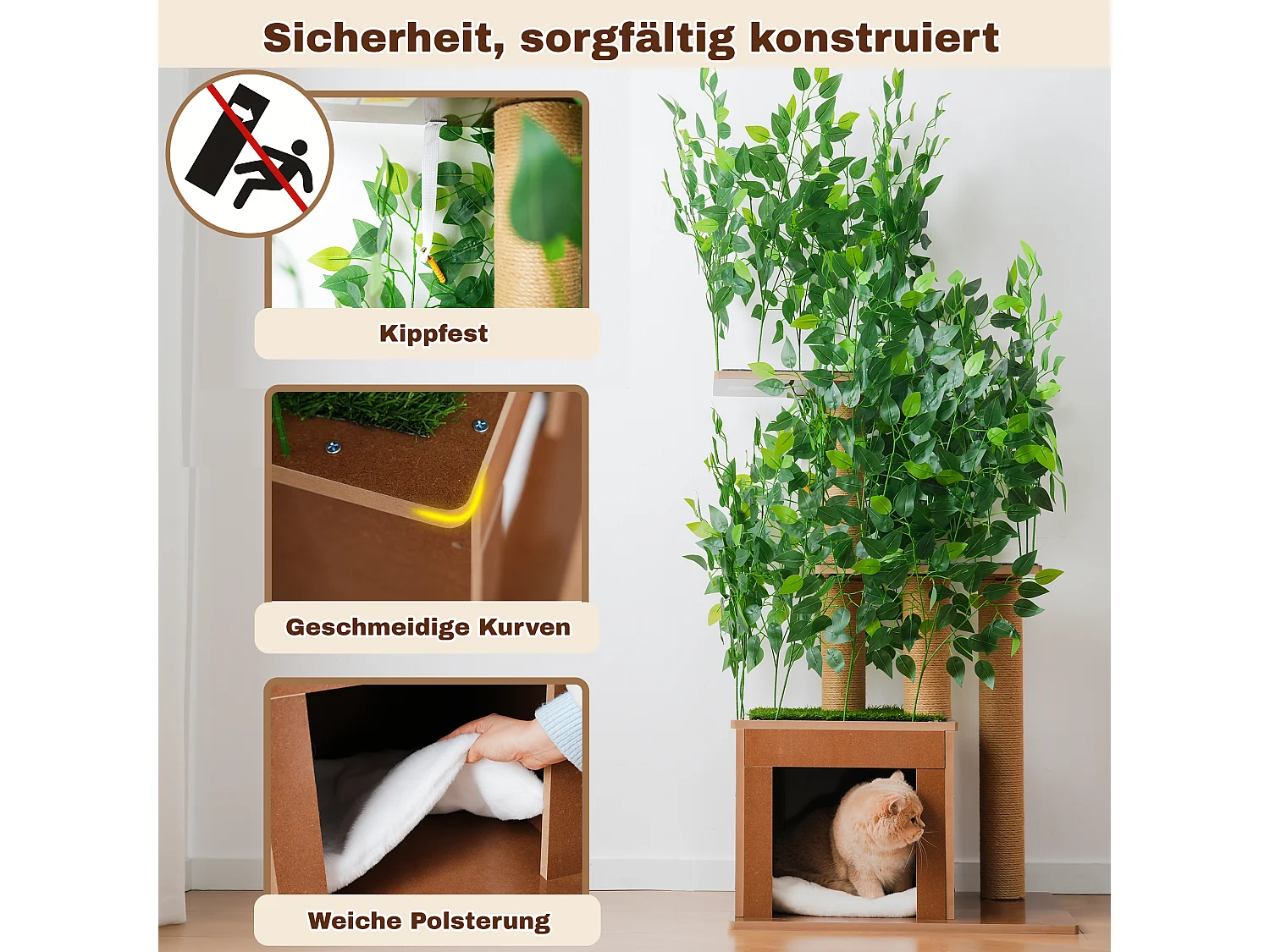 Arbre à chat en forme de sapin de 158 cm de haut - avec 1 niche pour chat et 3 plateformes - feuilles amovibles - MDF - vert