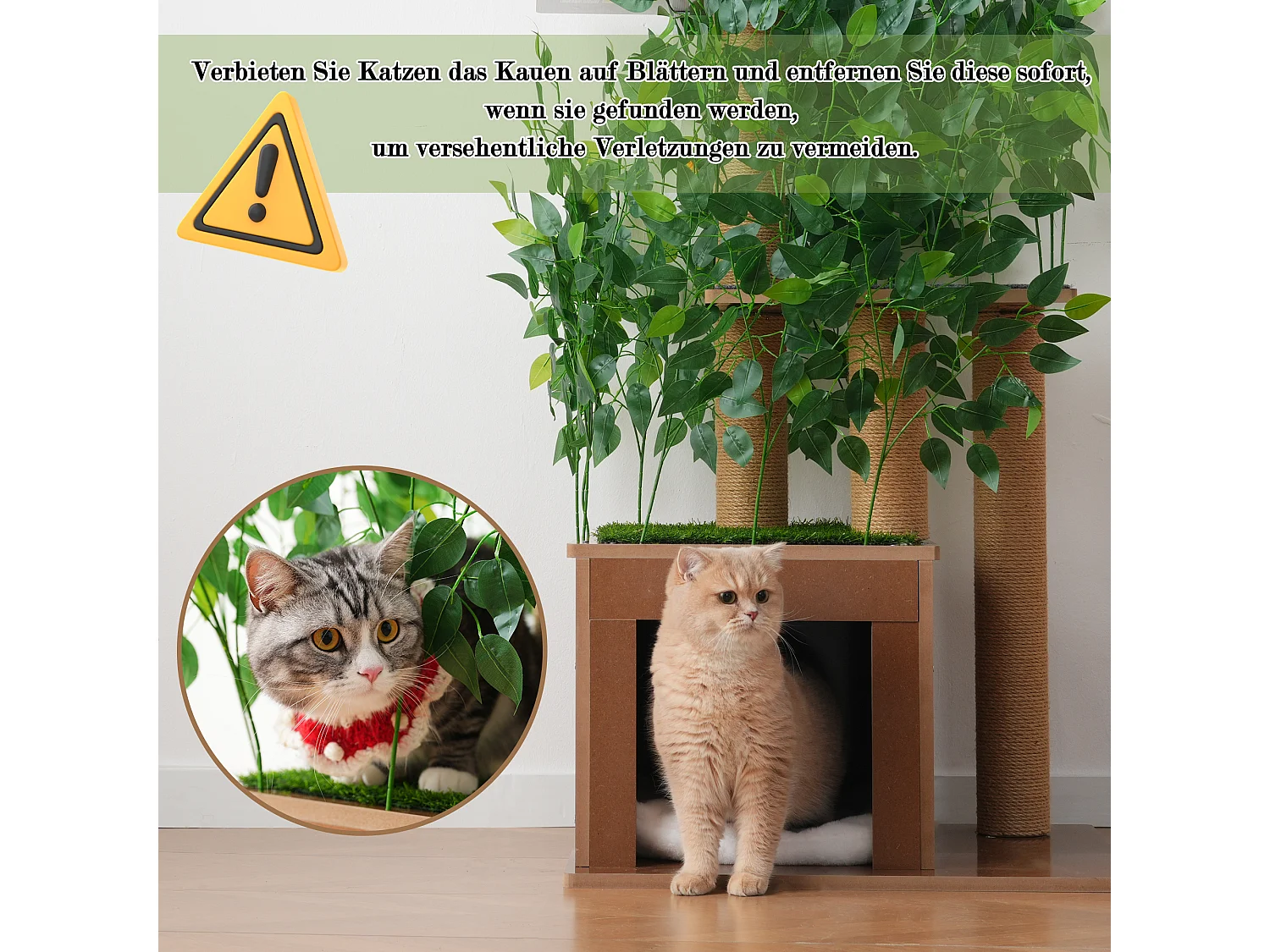 Arbre à chat en forme de sapin de 158 cm de haut - avec 1 niche pour chat et 3 plateformes - feuilles amovibles - MDF - vert