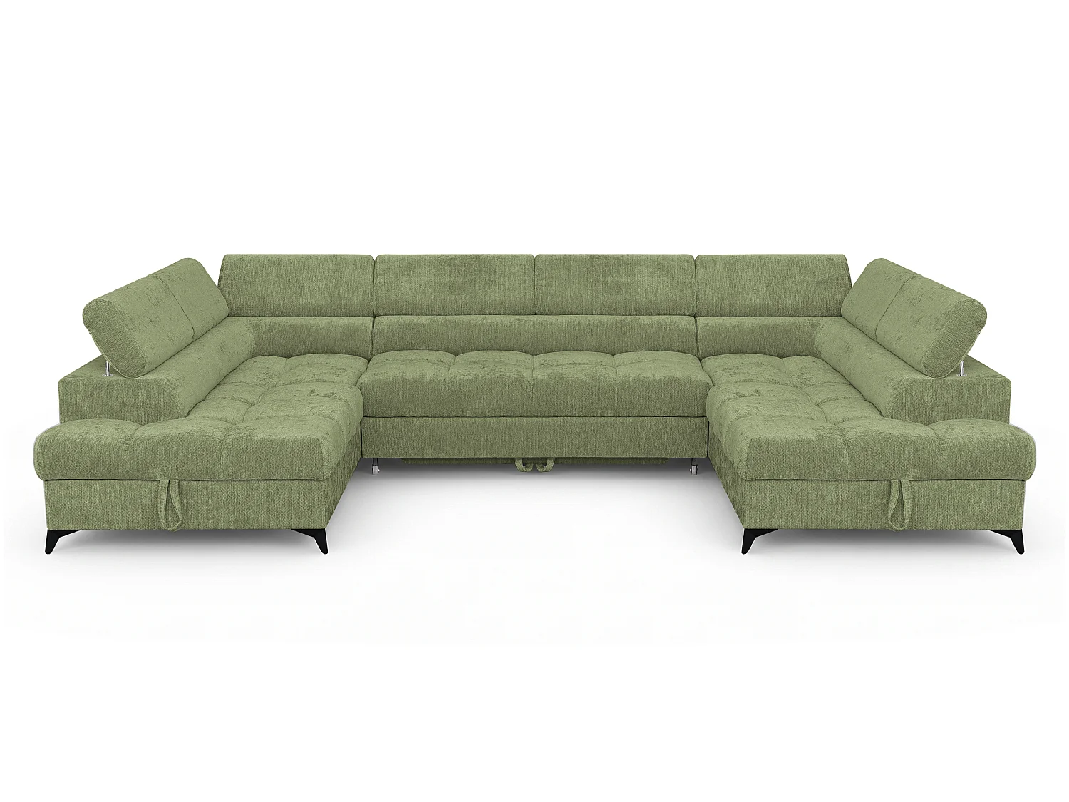 Canapé d'angle en U convertible 6 places tissu chenille vert BEVIANO U