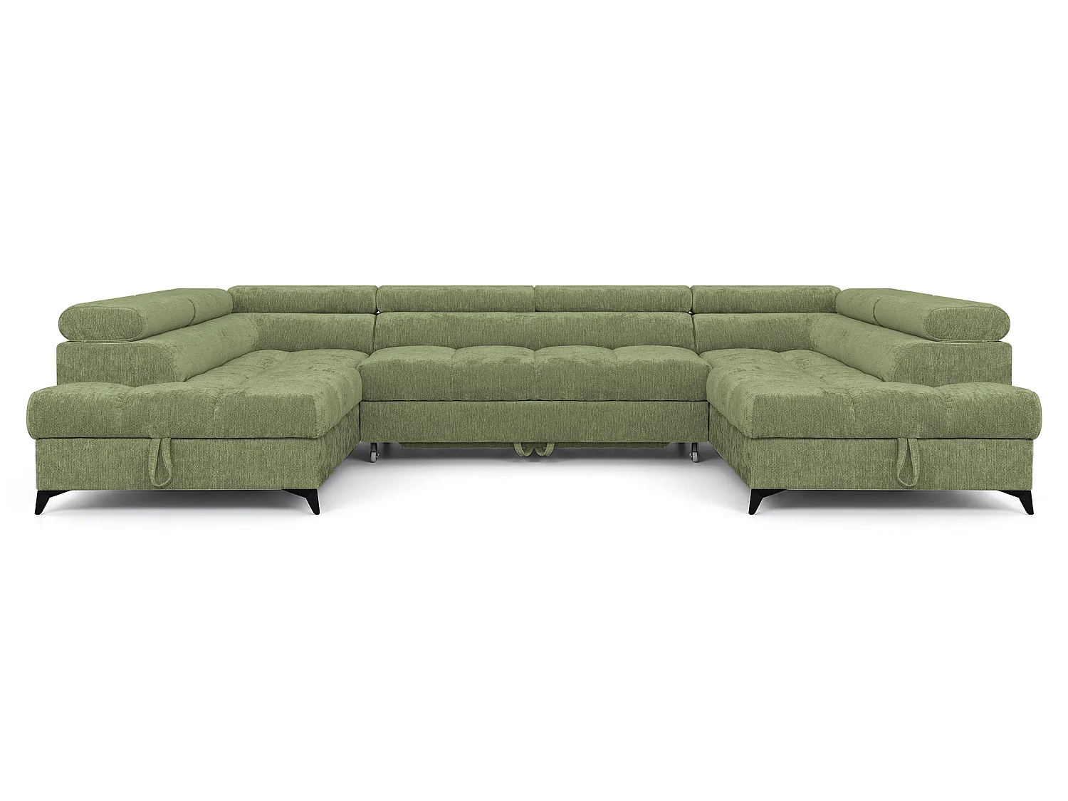 Canapé d'angle en U convertible 6 places tissu chenille vert BEVIANO U