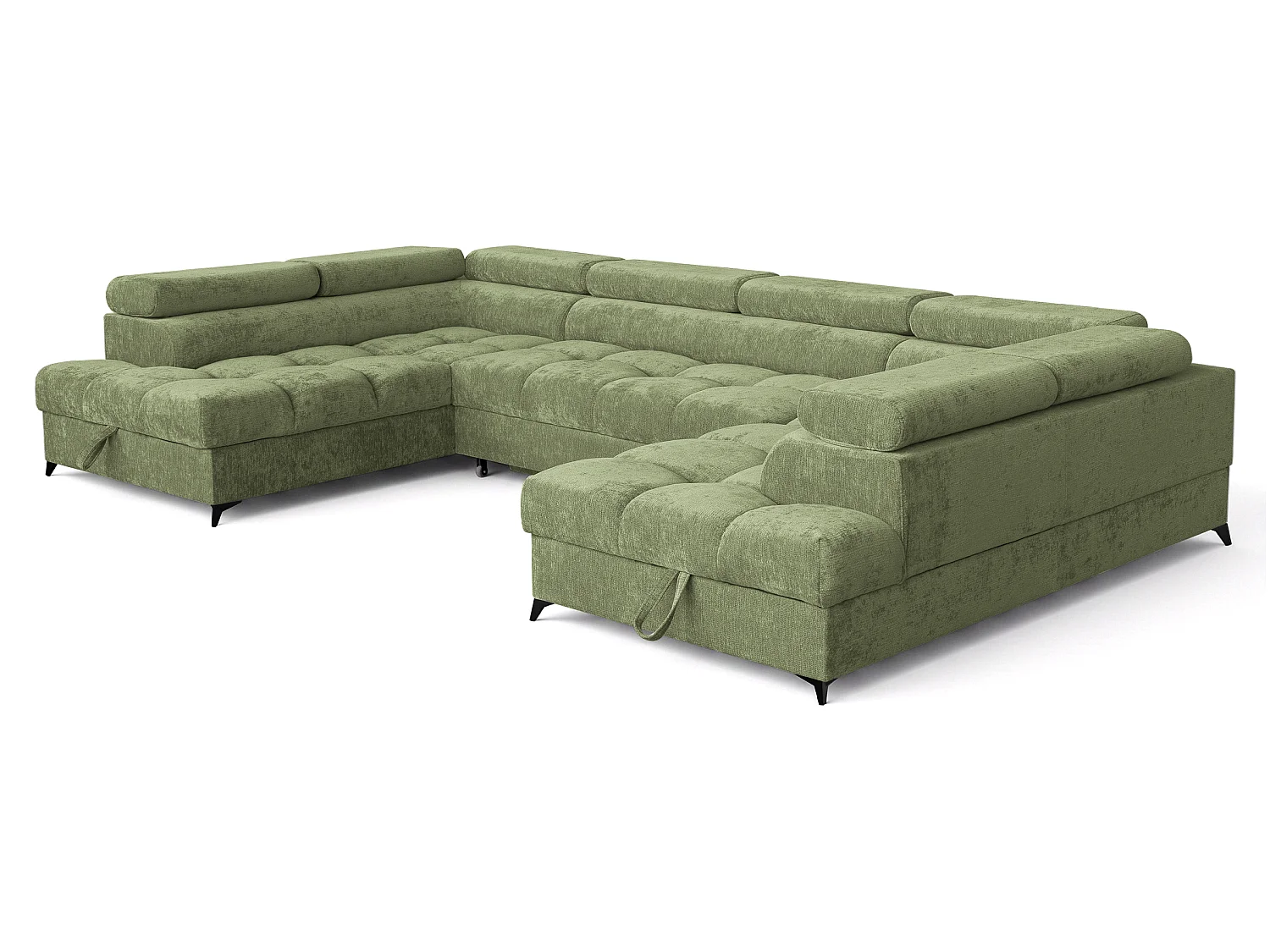 Canapé d'angle en U convertible 6 places tissu chenille vert BEVIANO U