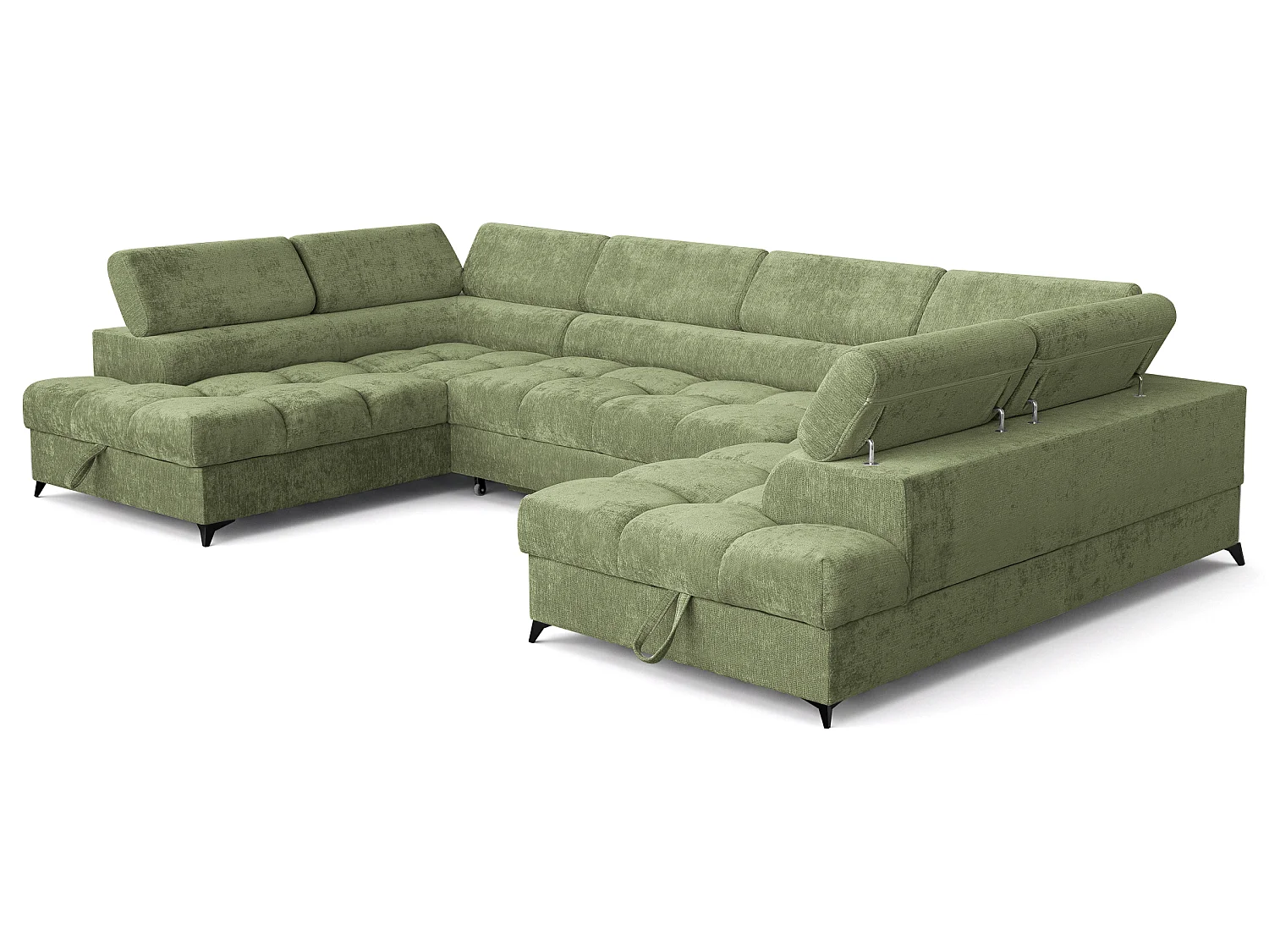 Canapé d'angle en U convertible 6 places tissu chenille vert BEVIANO U