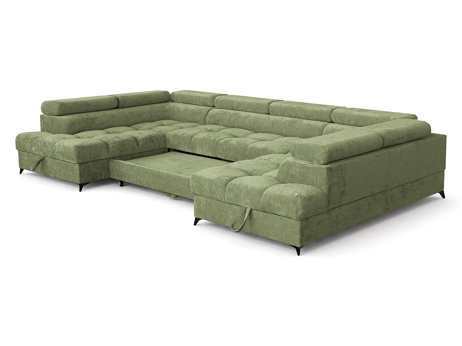 Canapé d'angle en U convertible 6 places tissu chenille vert BEVIANO U