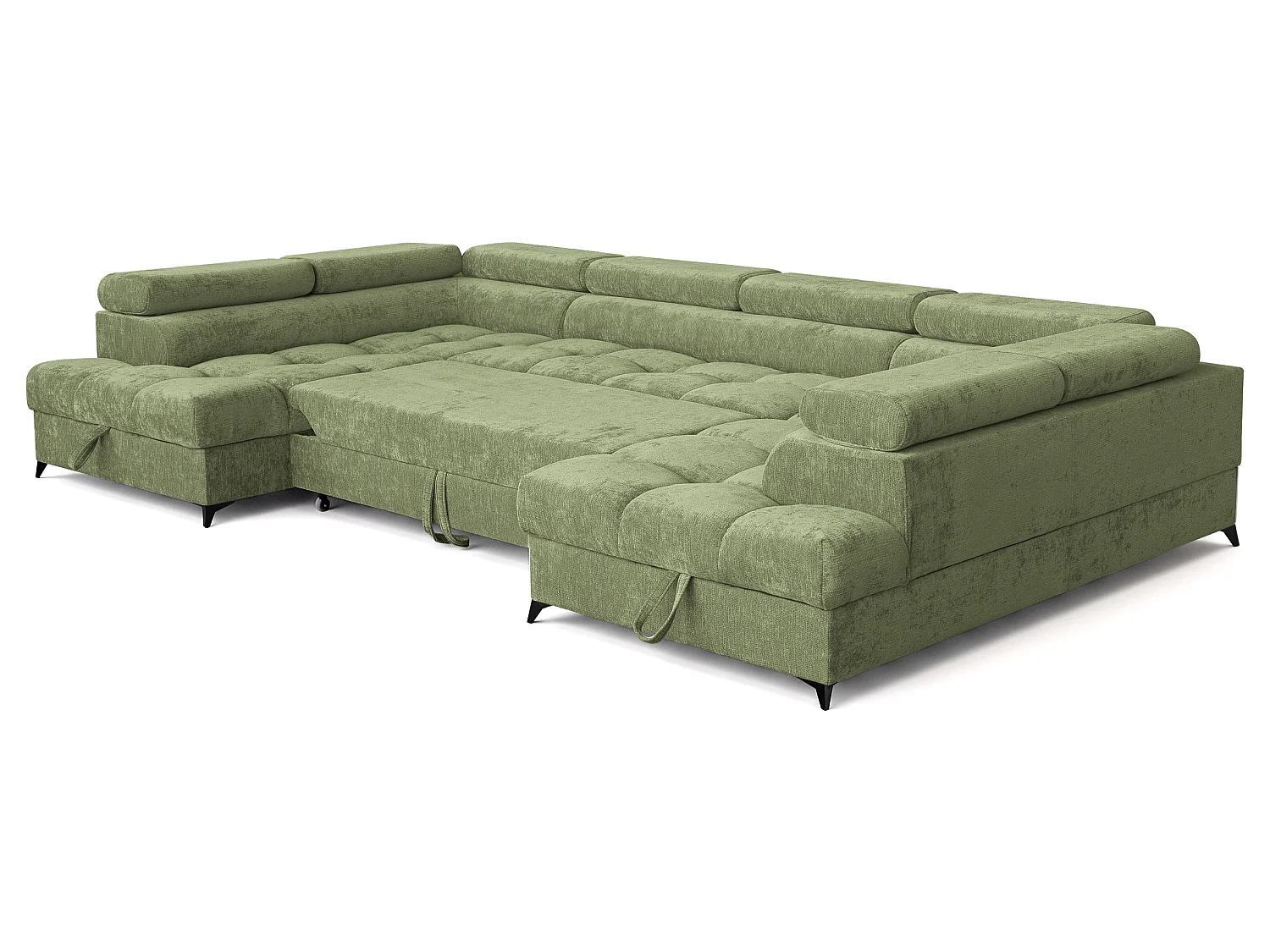 Canapé d'angle en U convertible 6 places tissu chenille vert BEVIANO U