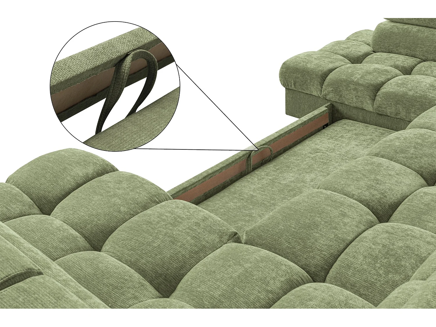 Canapé d'angle en U convertible 6 places tissu chenille vert BEVIANO U