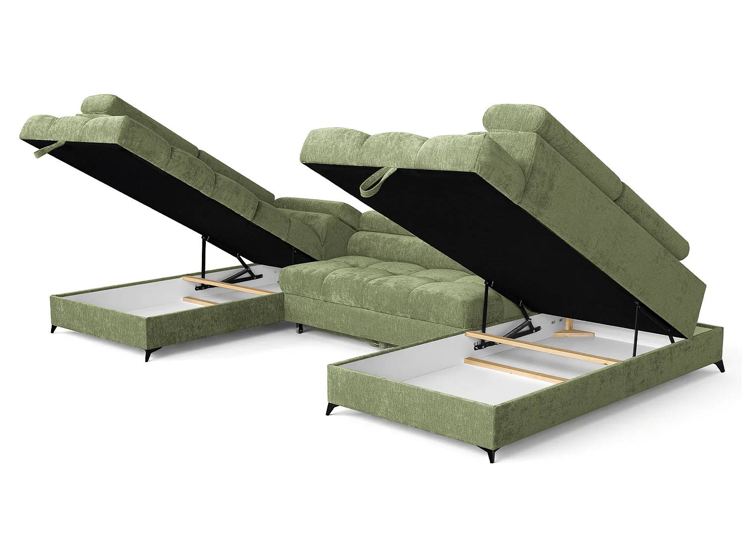 Canapé d'angle en U convertible 6 places tissu chenille vert BEVIANO U